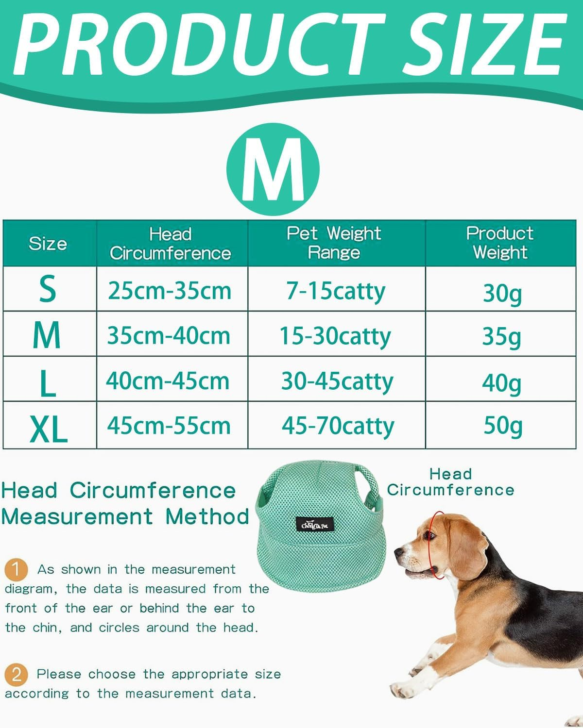BPTRKOM 1 Piece Dog Baseball Cap with Adjustable Sun Protection - Baseball Cap with Special Ear Holes for All Dog Sizes - Breathable UV Protection Design (Size : M, Color : Green) image number 5