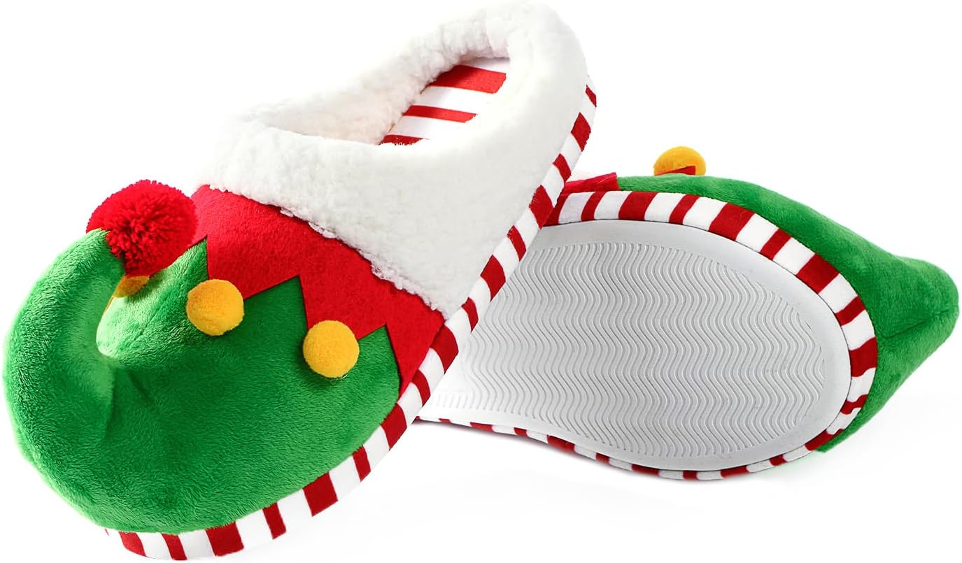 Christmas Slippers for Women Men Elf Shoes Furry Home Nonslip Slippers Comfy Bedroom Christmas Slippers Indoor Outdoor Shoes image number 7