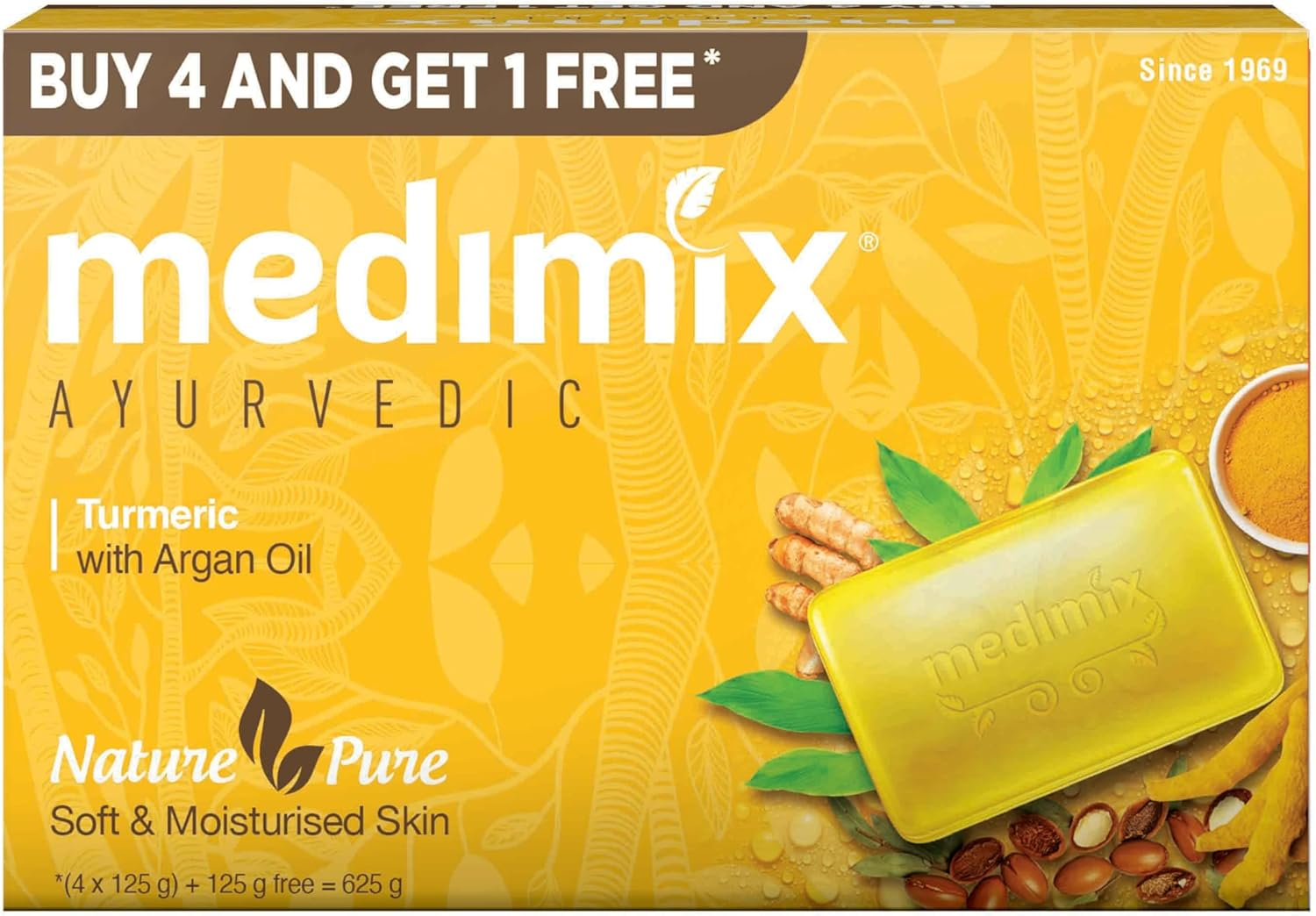 Medimix Ayurvedic Turmeric & Argan Oil Bathing Soap, 125Gm (4+1 Offer Pack) image number 4