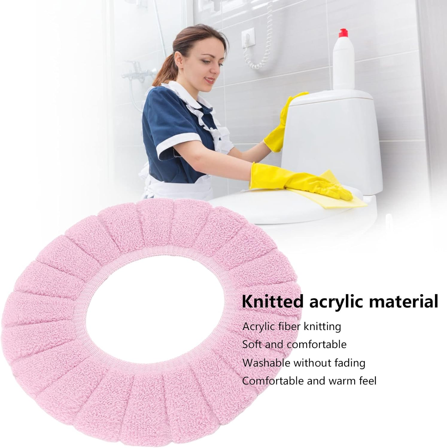 Toilet Seating Cover, Soft Reusable Toilet Seating Pad Washable for Home (Pink) image number 3