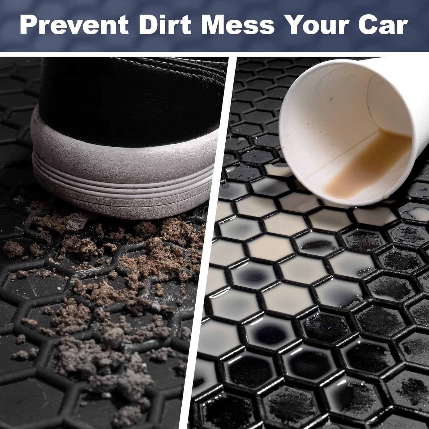 Spurtar for Tesla Model 3 Floor Mats 2017-2025, Car Floor Mats All Weather Automotive with 3D Extended Edge, 3 Pack Honeycomb Design Front & Rear Rubber All-Weather Protector, Black image number 5