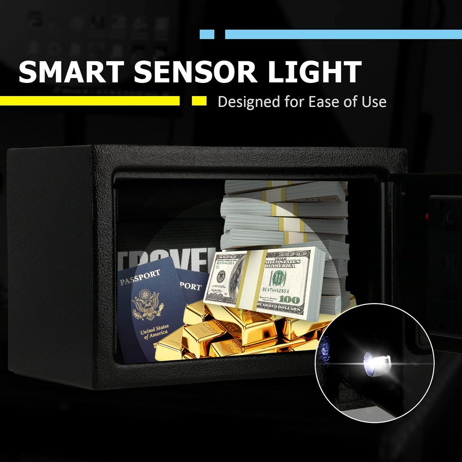 Safe Box for Home (0.4 Cubic Feet) with Fireproof Bag and Light, Keypad and Key Lock, Money and Cash Saving, Personal Use image number 4