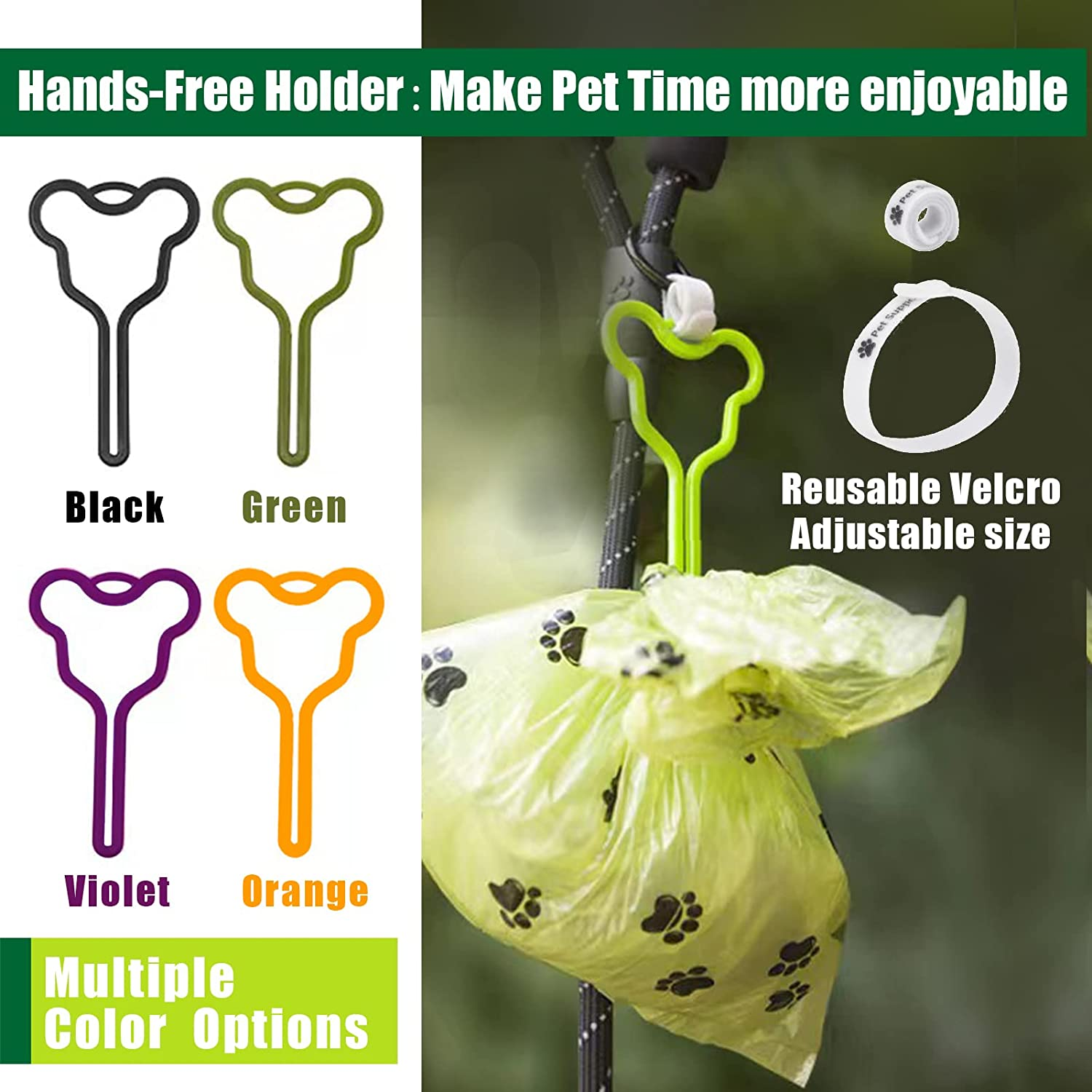 38% Compostable Dog Poo Bags, EPI Unscented Pet Waste Bags 22&times;33Cm, GLAD Thick Pet Poop Bags, 1 Dispenser 1Hands-Free Holder Offer (45Pcs+1 Green Dispenser+1 Green Hands-Free Holder)&hellip; image number 2