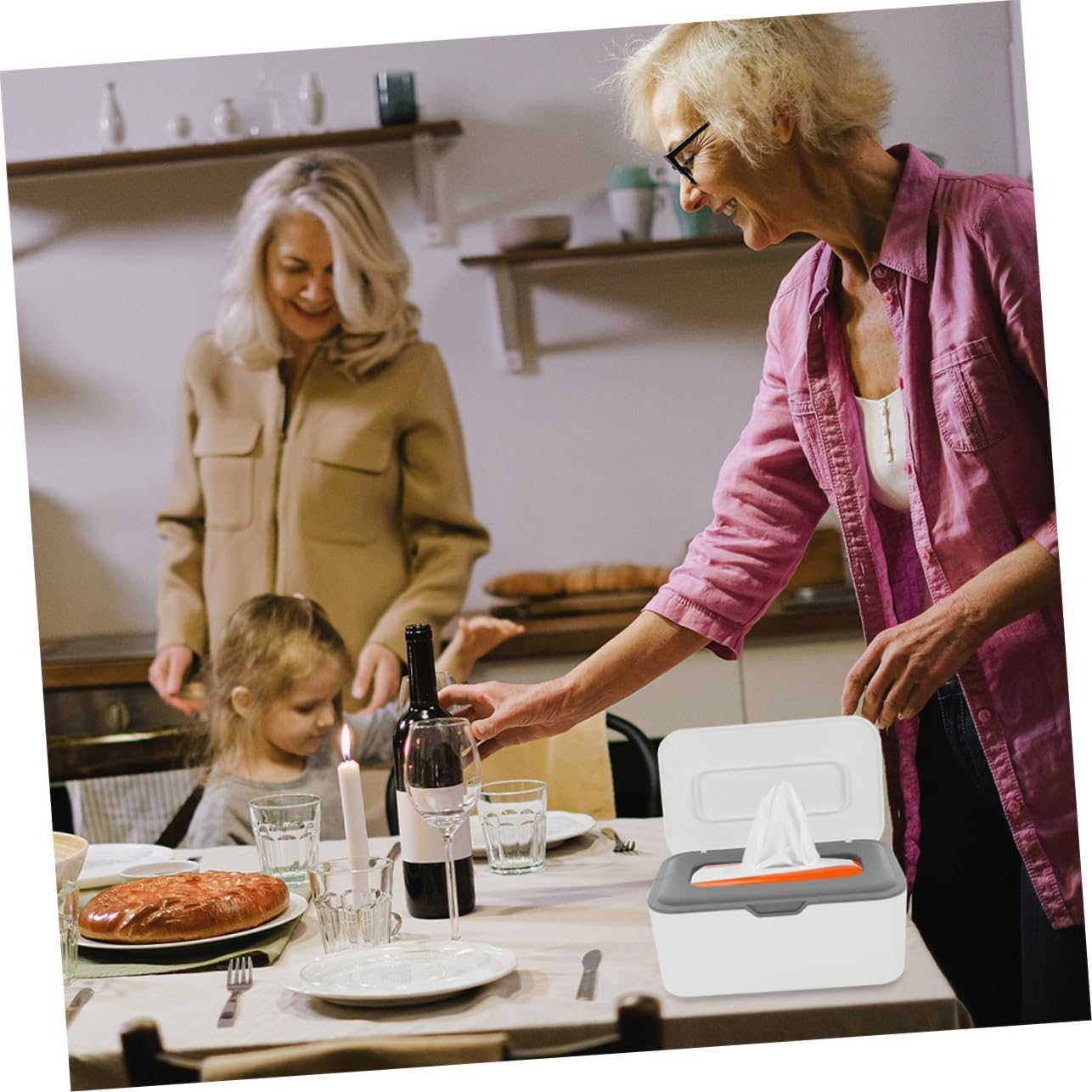 2Pcs Reusable Wipe Boxes Lid Sealed Dustproof Wipe Dispenser for Baby and Bathroom Portable Refillable Holder Container Gray image number 2