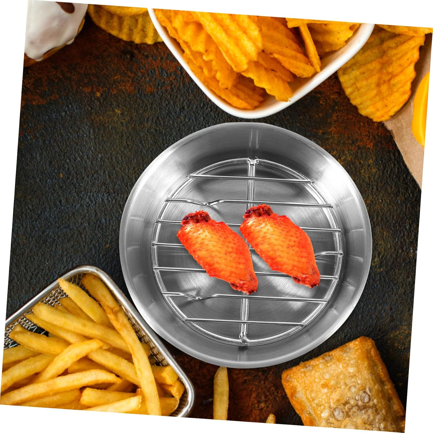 GRIRIW Stainless Steel Baking Draining Rack Set with Pan Cookie Tray Cooling Rack for Home Cooking Versatile for Grilling and Oil Filtering Design