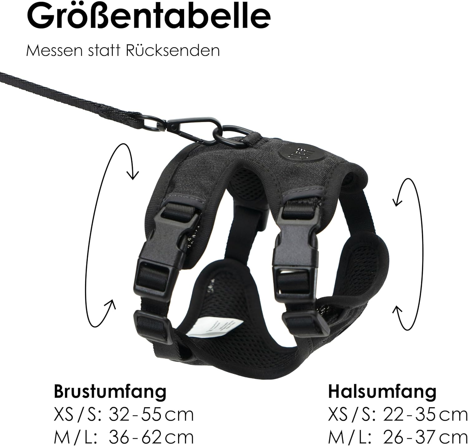 Lucybalu&reg; Explorer Cat Harness with Lead, Escape Proof, Airtag Compartment, Lightweight and Comfortable, Black, XS/S image number 2