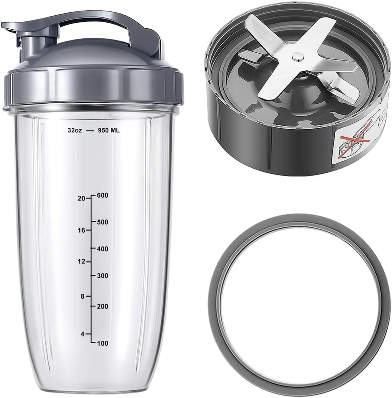 Replacement 32Oz Cups & Extractor Blade with Flip-Top To-Go-Lid and Rubber Gaskets Seal Compatible with Nutribullet 600W/900W Blender Accessories image number 5