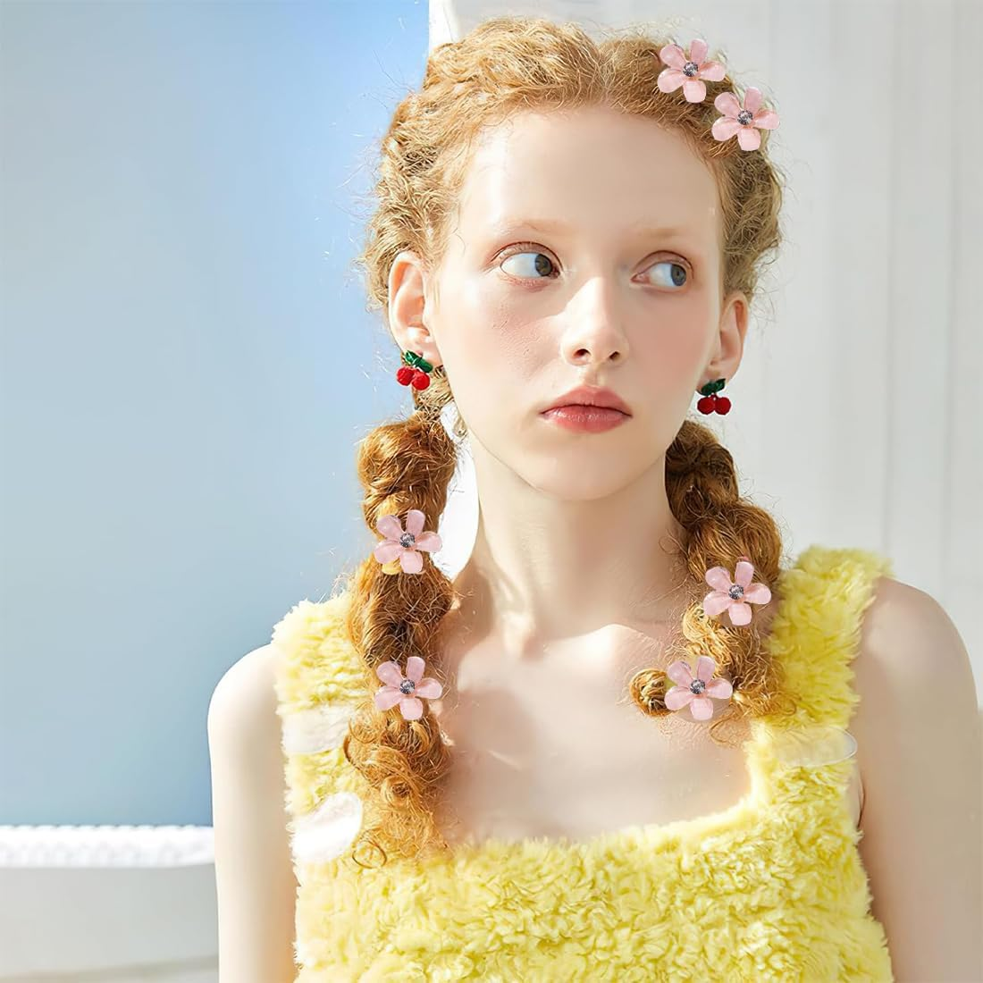 JYNVO 10 Pink Flower Crystal Hair Clips image number 1