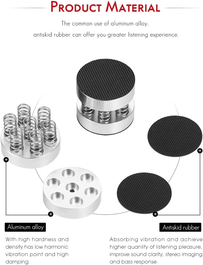 Nobsound 4PCS Silver Aluminum Spring Speakers Spikes Isolation Stand for Hifi Amplifier/Speaker/Turntable/Player image number 1