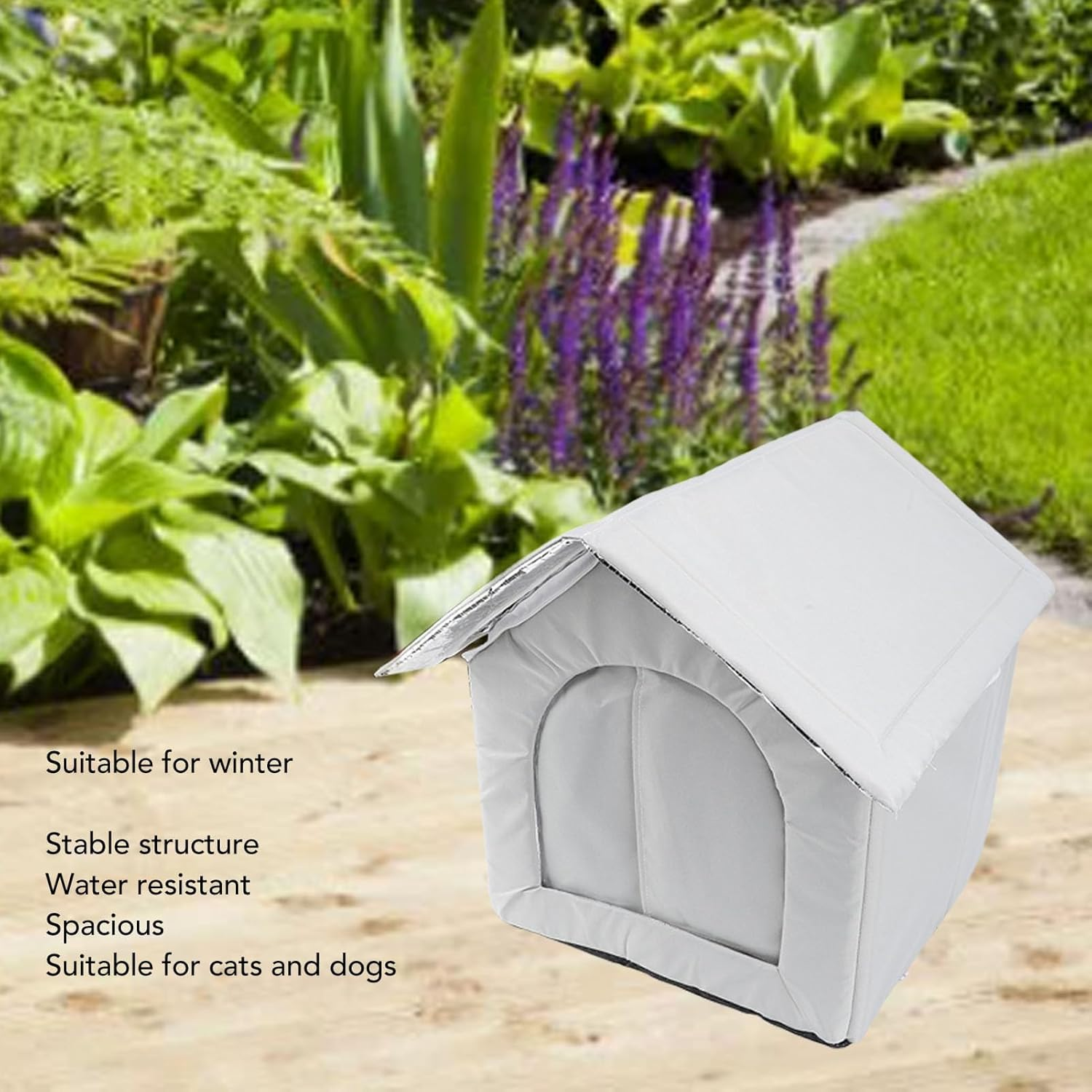 Cat House for Outdoor Cats, Winter Warm Waterproof Insulated Outdoor Cat Shelter, Elevated Outdoor Cat House, Weatherproof Enclosed Tent Insulated Shelter (Gray) - Grey image number 2