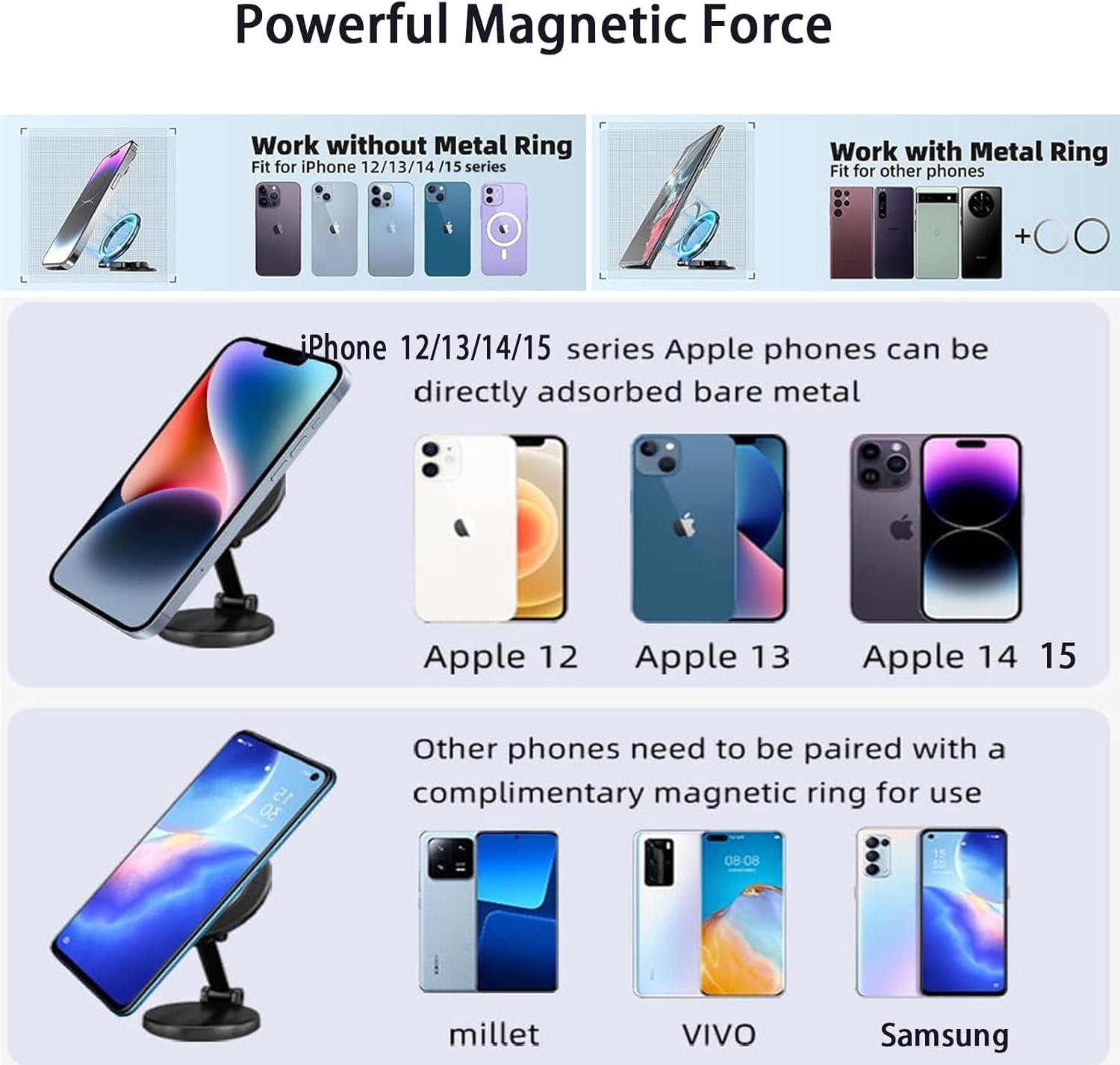 Compatible with Magsafe Car Mount, 360&deg; Rotation All-Metal Magnetic Phone Holder for Car, Strong Magnets Iphone Car Holder Hands Free Phone Mount for Car Dash for Iphone 15 14 13 Pro Max plus (Black) image number 2