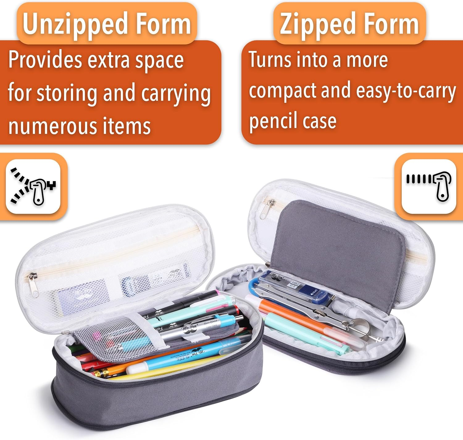 Mr. Pen - Pencil Case, Pencil Pouch, Large, Grey, Bible Study Supplies, School Supplies, Kids image number 3