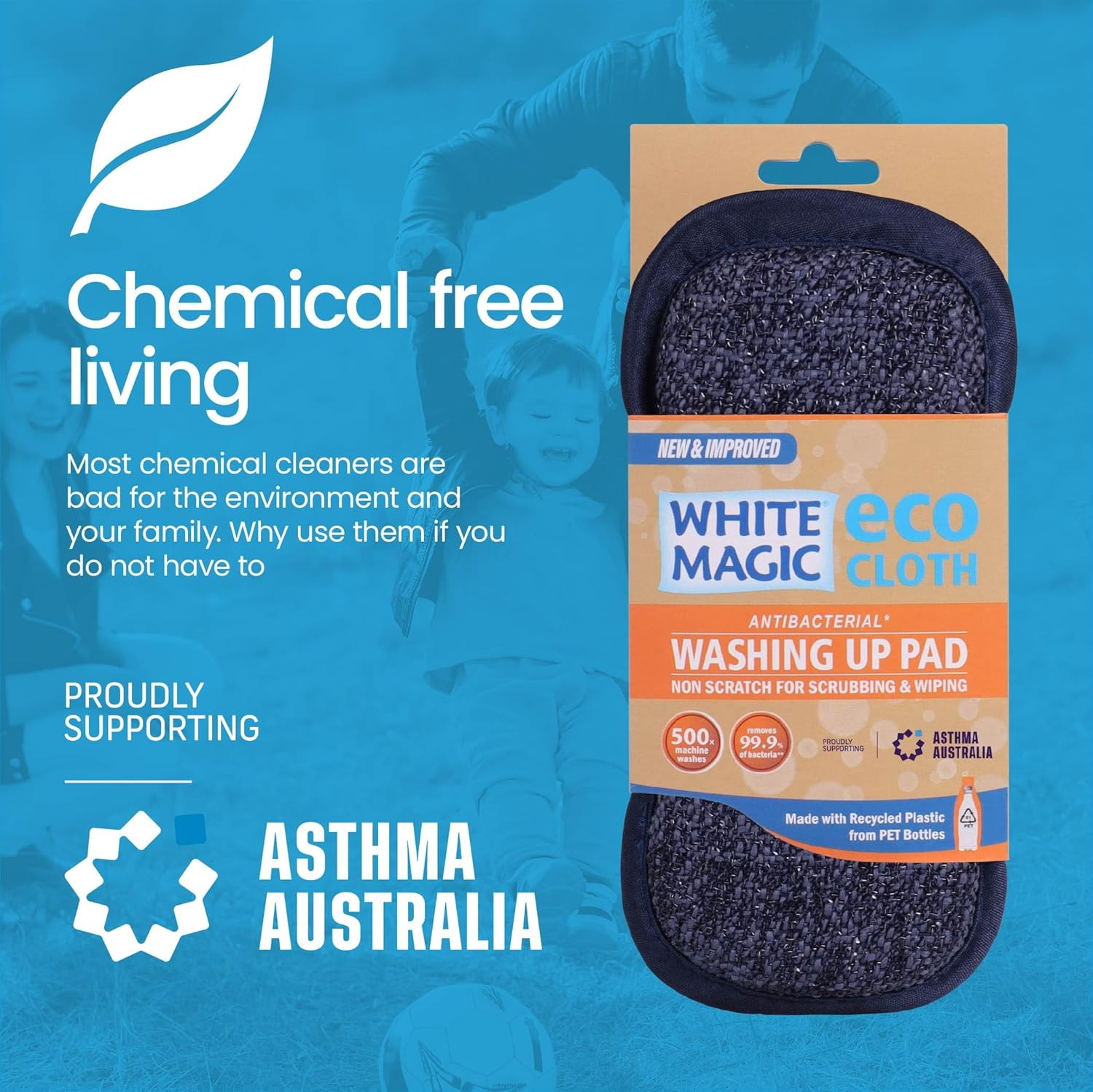 White Magic Dish Cleaning Microfibre Eco Cloth Washing up Pad, Non Scratch, Rough Scrubbers Side for Non-Stick Cookware, Soft Scrub Side for Dishes (Denim) image number 4