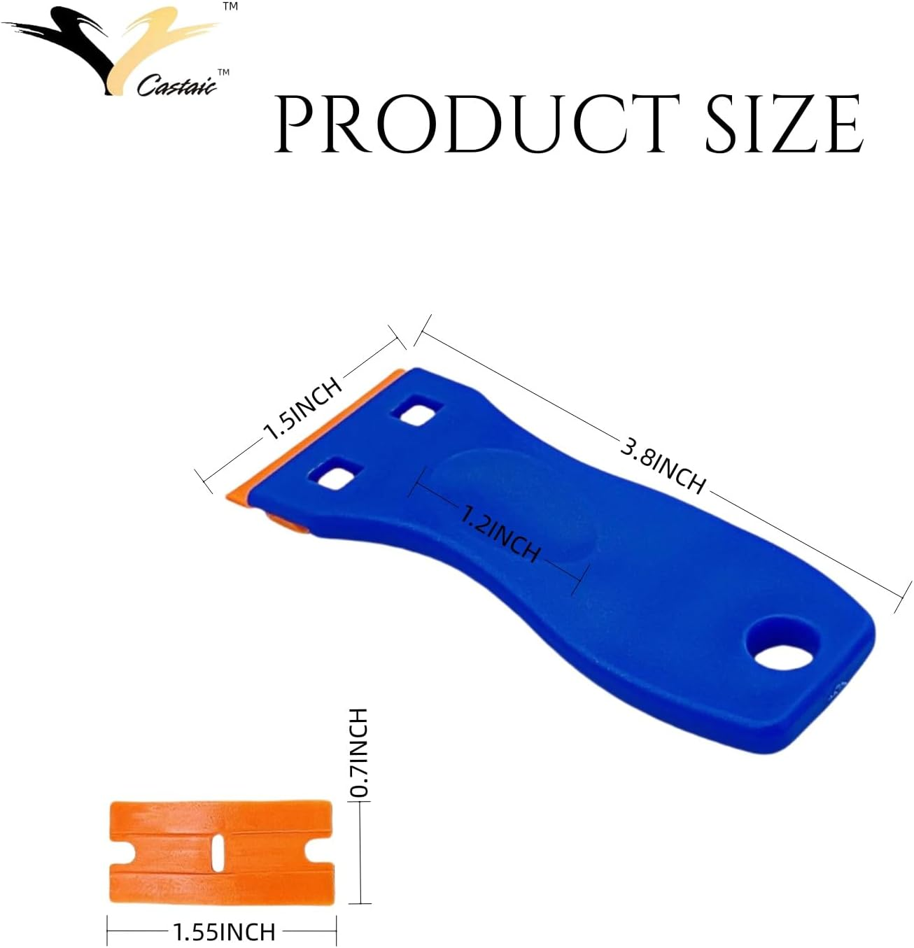 Castaic Plastic Razor Blade Scraper Tool,2Pcs Scraper Tool with 100PCS Plastic Blades,Scratch-Free Plastic Scraper for Scraping Labels,Stickers and Decals from Glass, Doors,Windshields (Set 1) image number 3