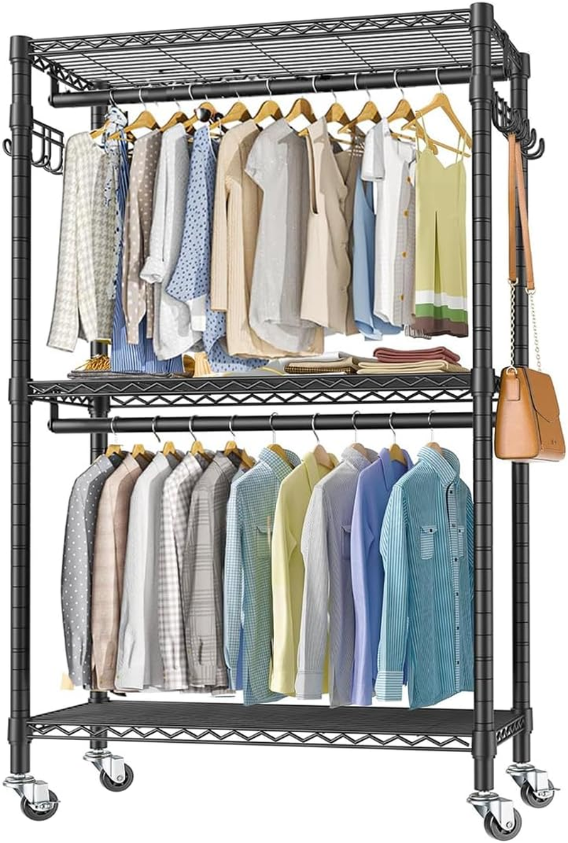 Rolling Clothes Rack,Heavy Duty Garment Rack,Adjustable Shelves and Hanging Rods, Multi-Functional Clothing Rack for All Kinds of Clothes Storage.Expandable Wardrobe and Closet Organizer. image number 6