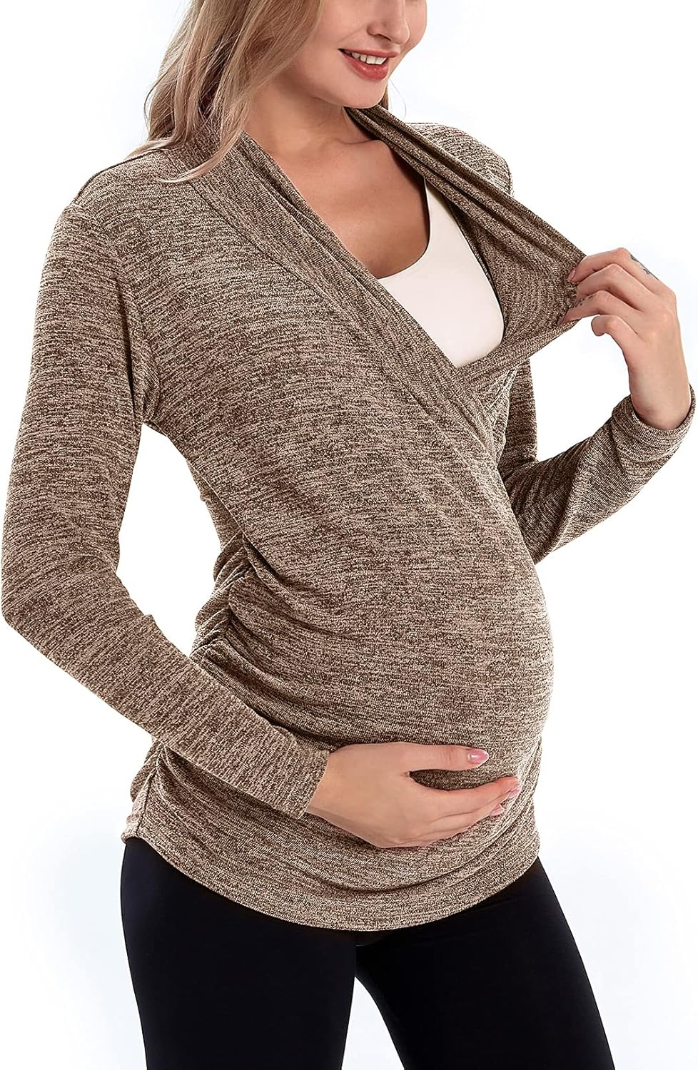 MOMOOD Women'S Maternity Long Sleeve Shirt Top Pregnancy Fashionable Sweater image number 2
