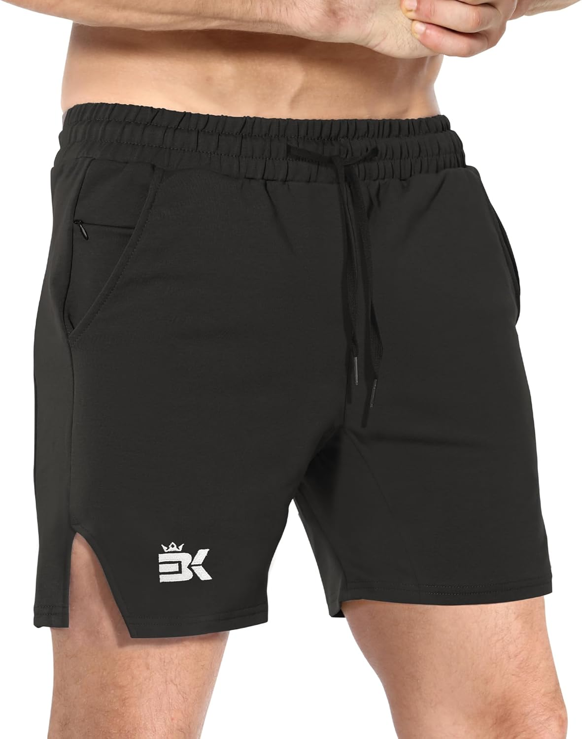 BROKIG Men'S Inpok Gym Running Shorts, Split Leg Sport Workout Fitness Shorts with Zip Pocket