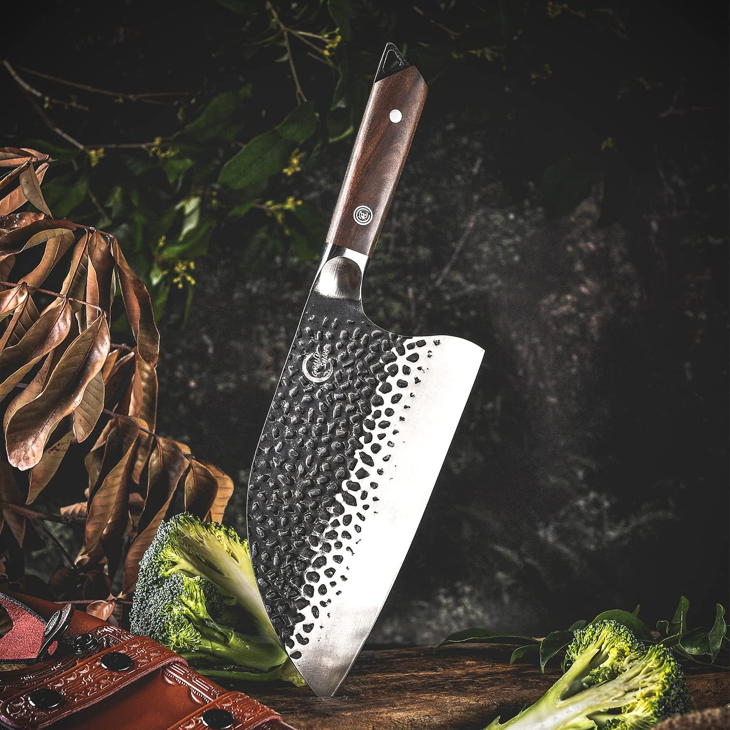 [Full Tang]Butcher Knife Handmade Forged Kitchen Chef Knife Grandsharp Pro Razor Sharp Serbian Clad Steel Meat Vegetable Chopping Cutting Cleaver with Leather Knife Sheath image number 1