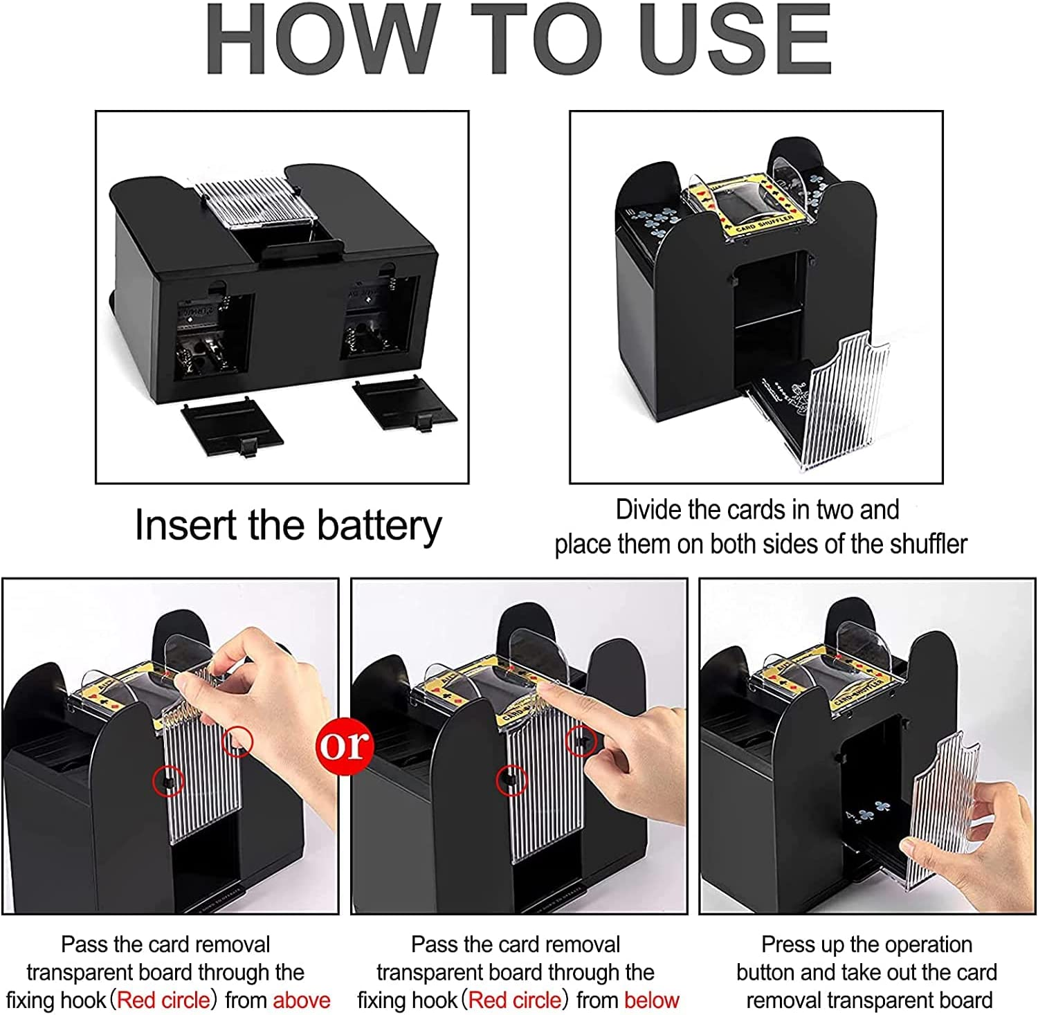 Nileole 2/4/6 Deck Automatic Card Shuffler, Battery-Operated Electric Shuffler, Casino Card Game Table Accessories for Travel, UNO, Phase 10, Skip-Bo, Texas Hold'Em image number 6