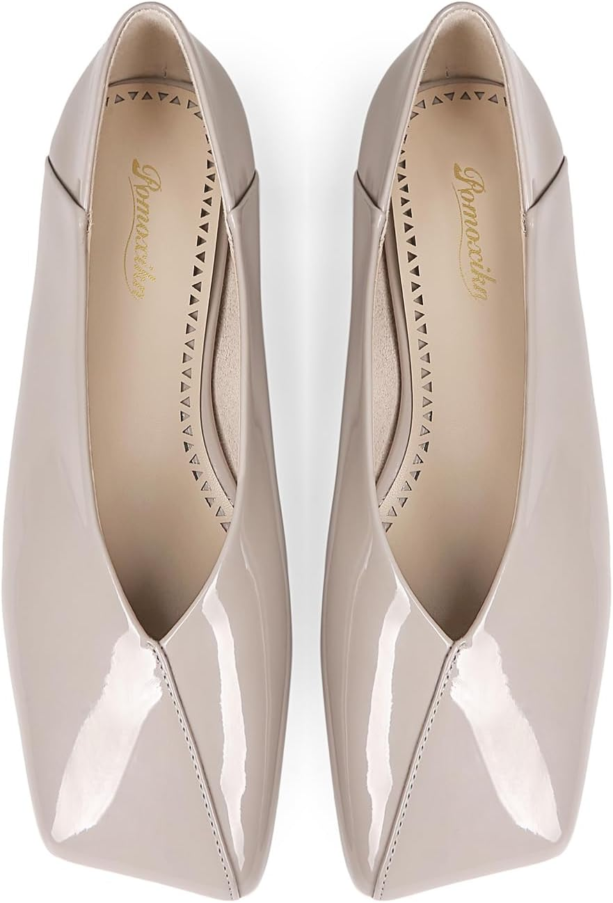 Pomoxikn Patent Leather Ballet Flats for Women Fashionable Square Toe Ballet Flats for Women Loafer Shoes for Women Dress Shoes. image number 4