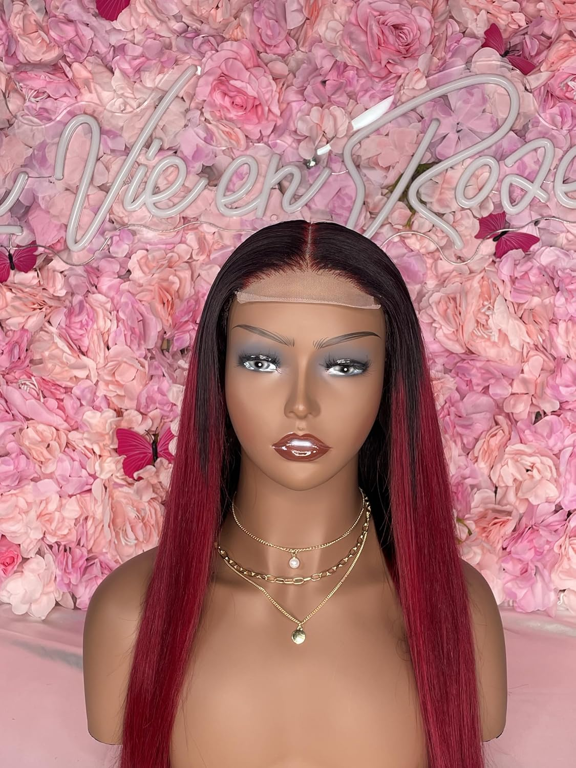 Highlight Wig Human Hair Red Colored Straight Lace Front Wig Lace Closure Wig Ombre Human Hair Wigs 4X4 Wig 24 Inch 200 Density image number 1