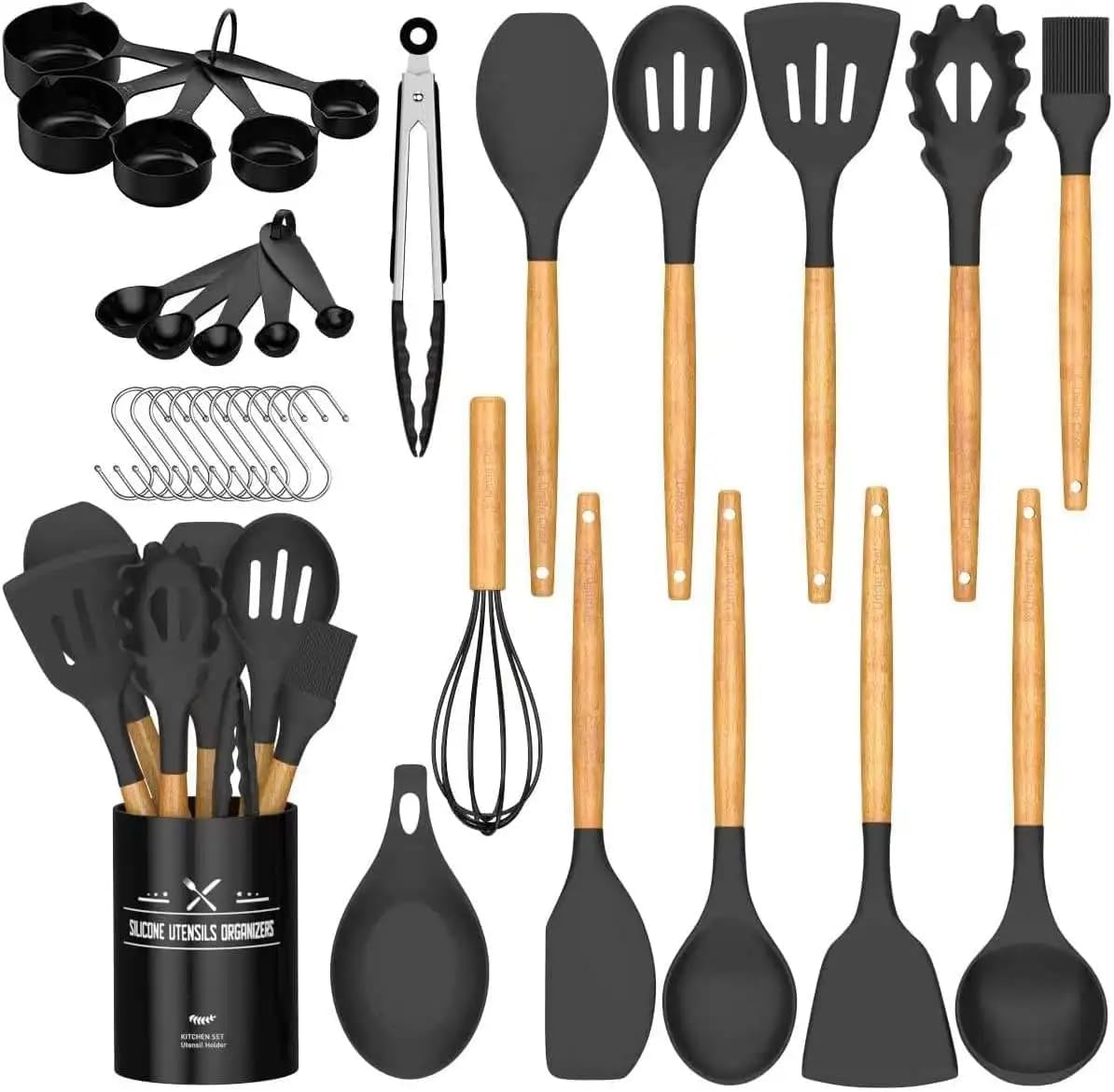 Bushora Silicone Cooking Utensils Set-Heat Resistant Kitchen Utensils-Durable Multifunctional Kitchen Cooking Utensil Set-Professional Home Cookware with Silicone Spoon Spatula and Whisk Tool image number 5