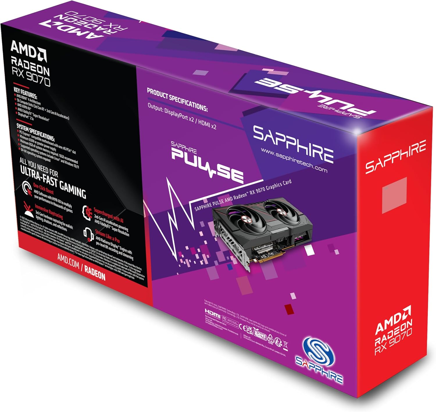 Sapphire Pulse AMD Radeon&trade; RX 9070 Gaming 16GB Dual Hdmi/Dual DP