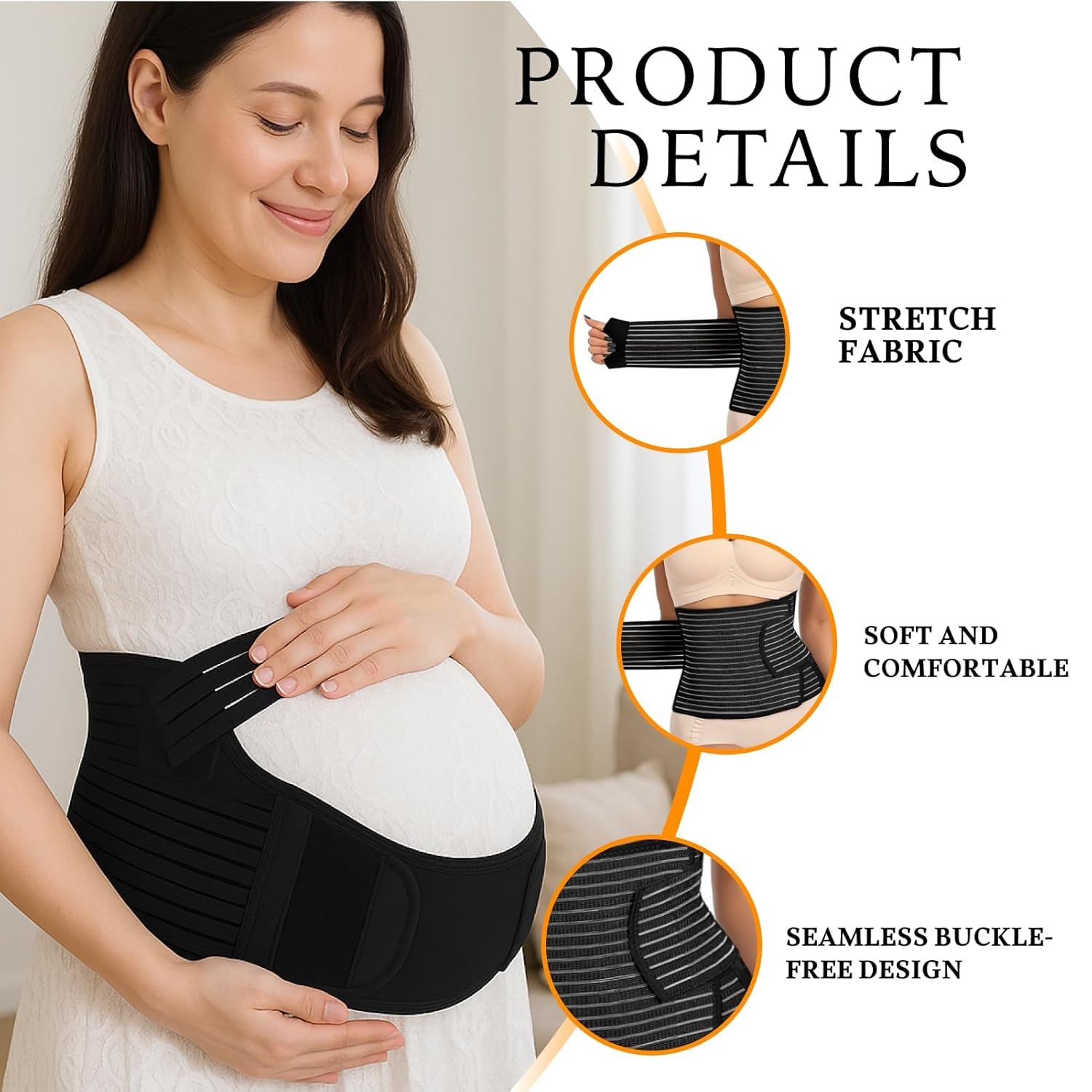 3 in 1 Pregnancy Support Belt, Maternity Belly Band for Back and Pelvic Pain Relief, Breathable and Adjustable Waist Support, Size XL, Fits 90-120Cm, for Prenatal and Postpartum Use image number 3