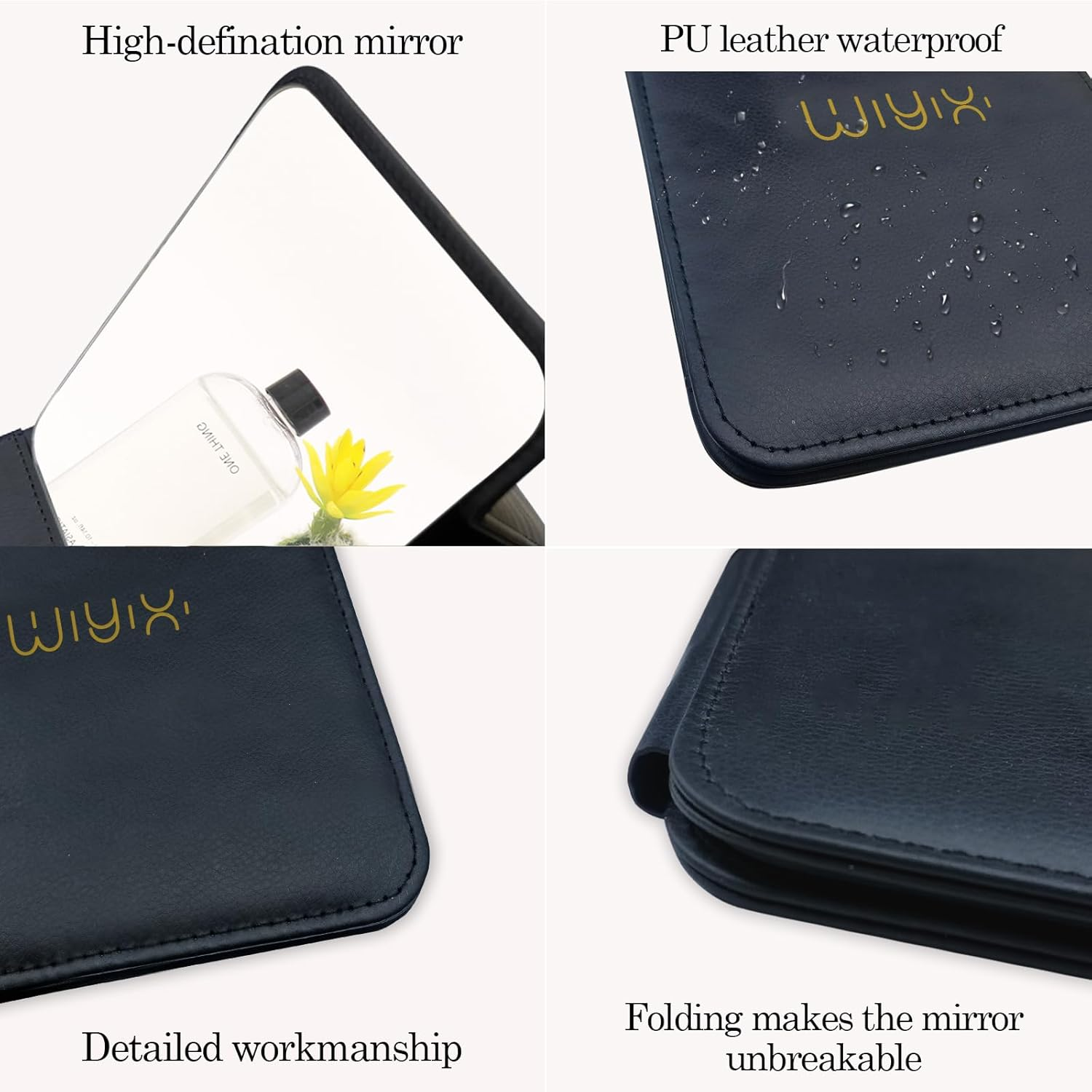 SYHITOU Foldable Travel Makeup Mirror,Adjustable Angle Portable Standing Vanity Mirror, Compact PU Leather Design for Home/Camping/Professional Use, Classic Black (8.4"X6") - Fresh Green image number 7