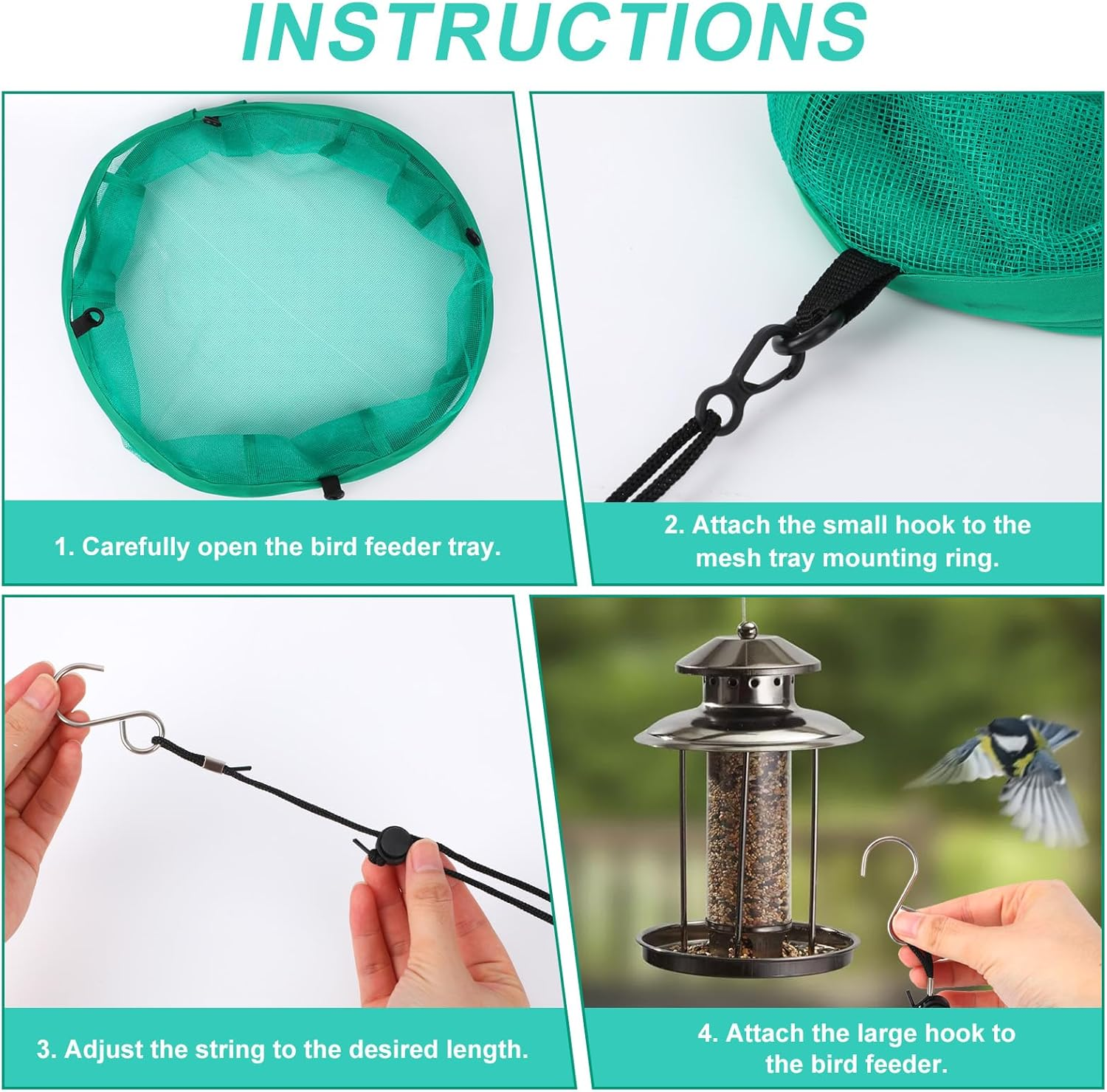 2Pcs Bird Feeder Trays, 16In/41.5Cm Diameter Hanging Platform Bird Seed Feeder Mesh Tray with Lanyards Windproof Design for Outdoor Yard Backyard Garden & Lawn Use image number 5