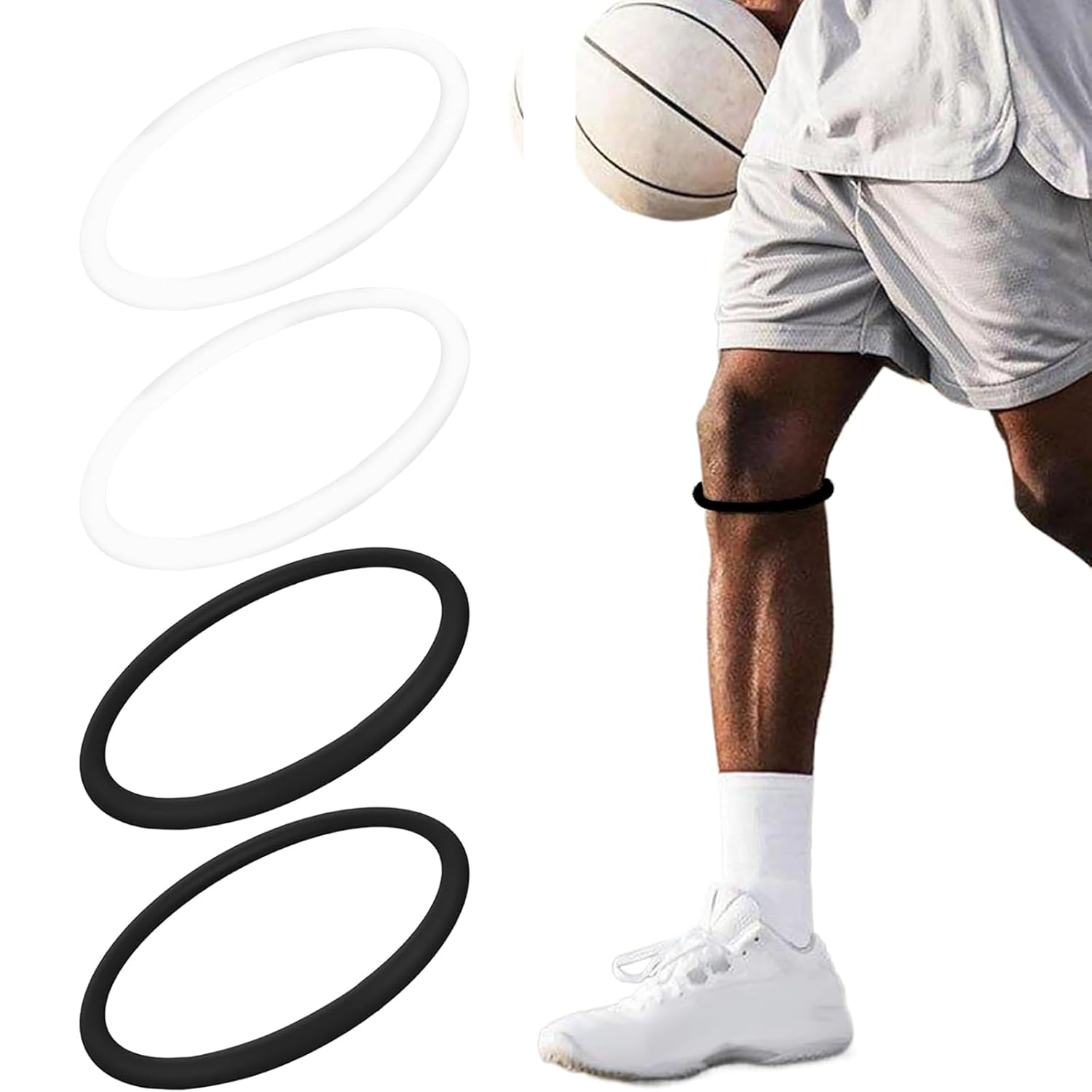 Patella Knee Strap Knee Brace Patella Band 4 Pack, Athletics Elasticity Fixed Protection Patella Ring 2 Pair High Compression Elastic Rubber Patella Knee Strap Bone Knee Rope Ring (4 Pack) image number 5