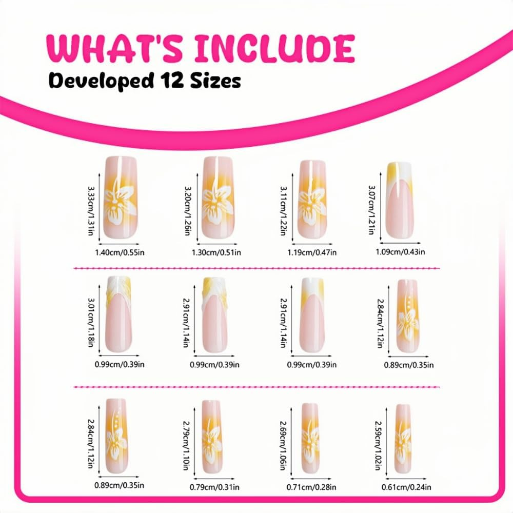 24Pcs French Tip Press on Nails, Ink Green Chinese Style Fake Nails, Almond French Tip Press on Nails for Women/Girl (Yellow, 24Pcs) image number 1