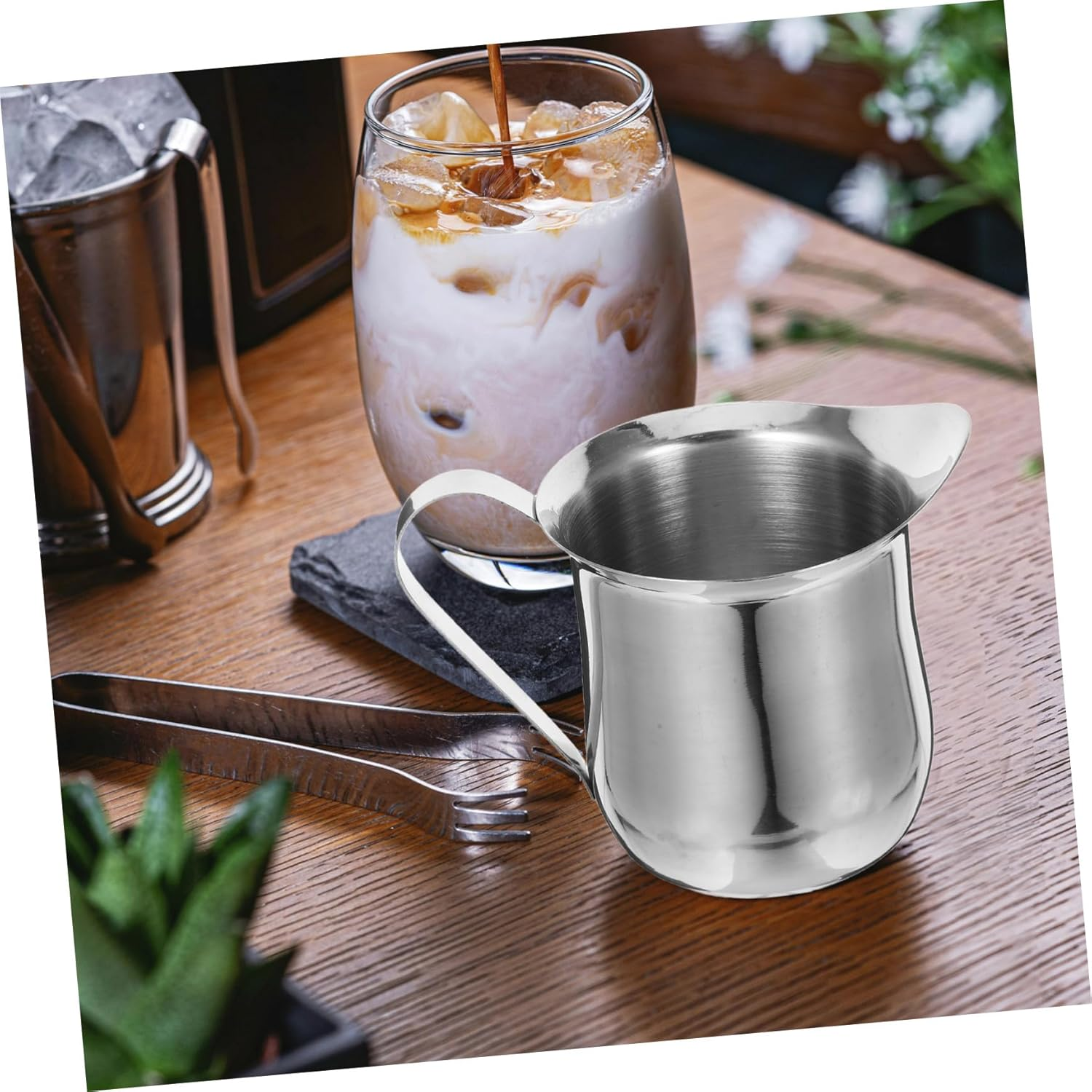 3Pcs Stainless Steel Milk Frother Cup Set 240Ml Small Milk Steaming Pitchers for Espresso Coffee Brewing and Frothing at Home or Caf&eacute; Use image number 1