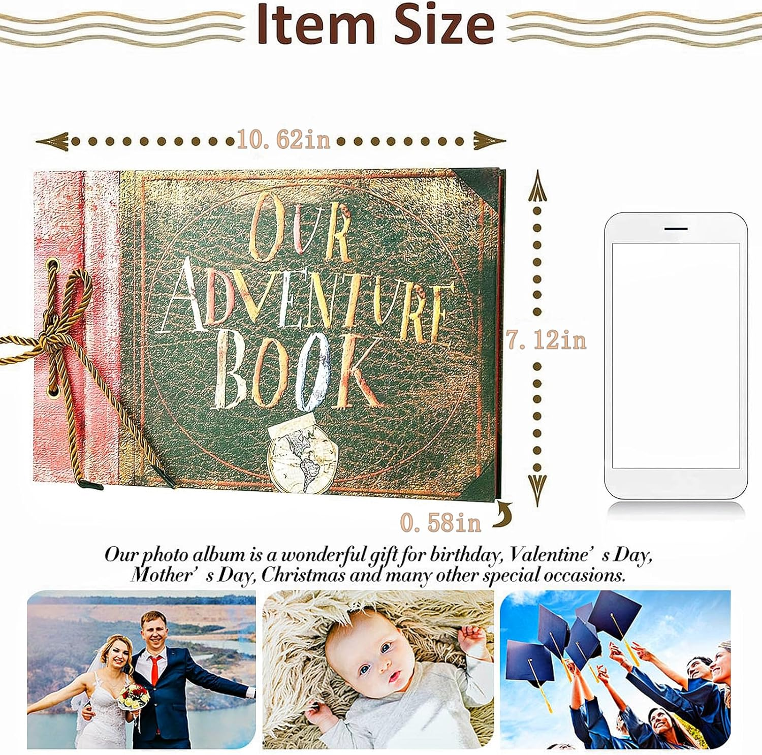 Adventure Book Handcrafted Diary Photo Scrapbook,Tailored for Preserving Cherished Moments,Ideal for Couples' Anniversaries,Weddings,Globetrotters,Birthdays,Christmas & Note-Taking image number 2