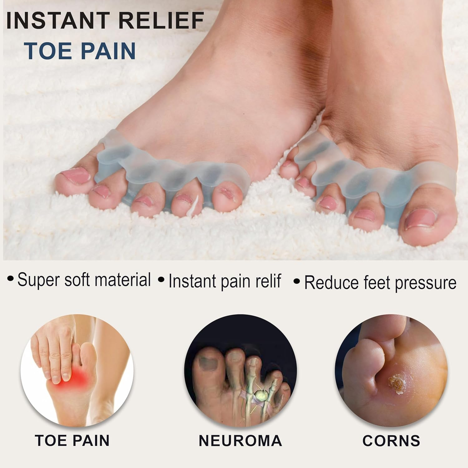 Wonder Care [ 2 Pcs] Silicone Toe Separator for Feet Gel Toe Pads Toe Big Toe Corrector Bunion Toe Straightener Yoga Toe Stretcher Hammer Toe Bunion Blue [Pair of 1]