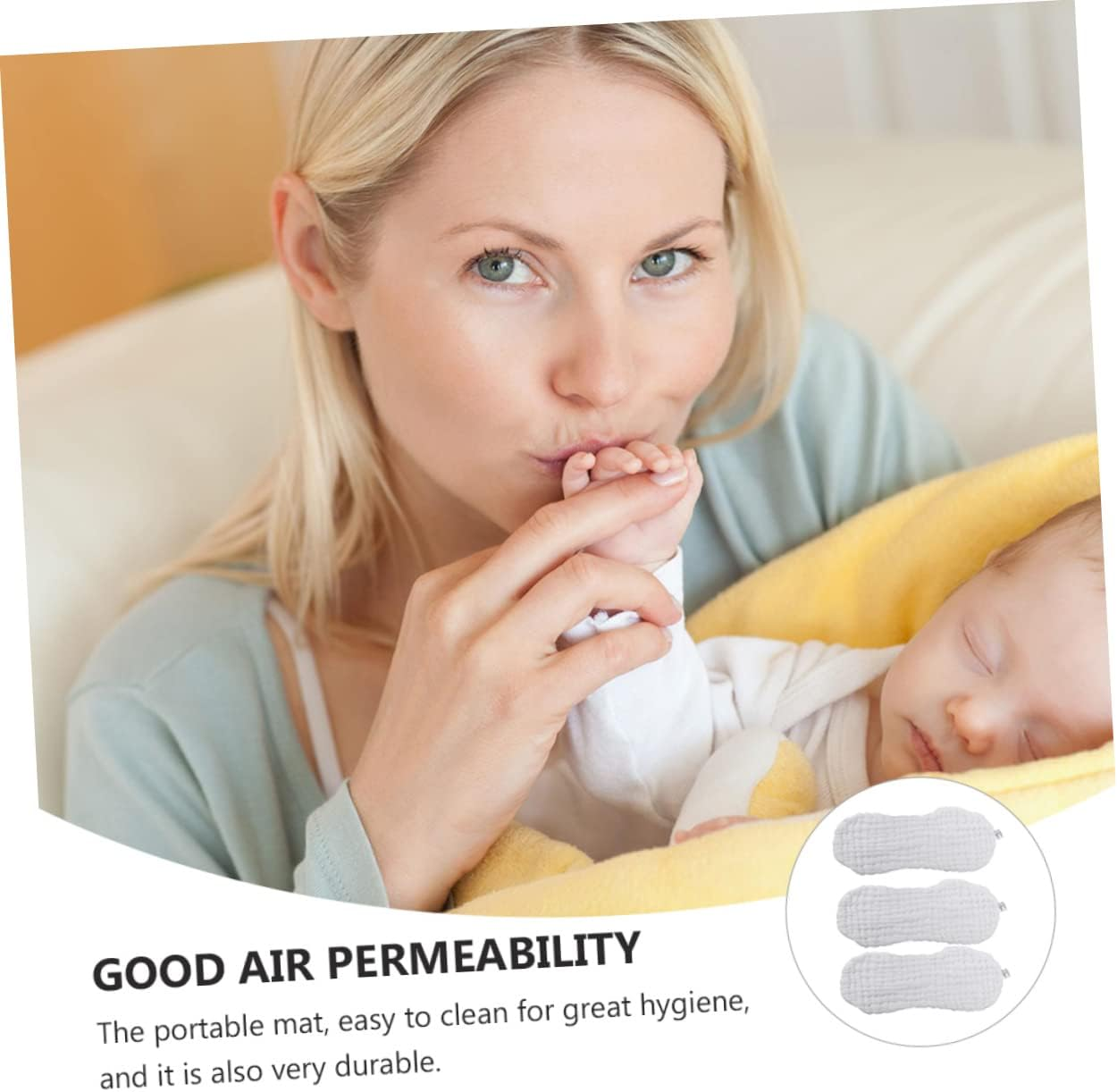 KOMBIUDA 3Pcs Newborn Diaper Pad Reusable Diaper Inserts Soft Muslin Cotton Blanket Washable Newborn Mat image number 1