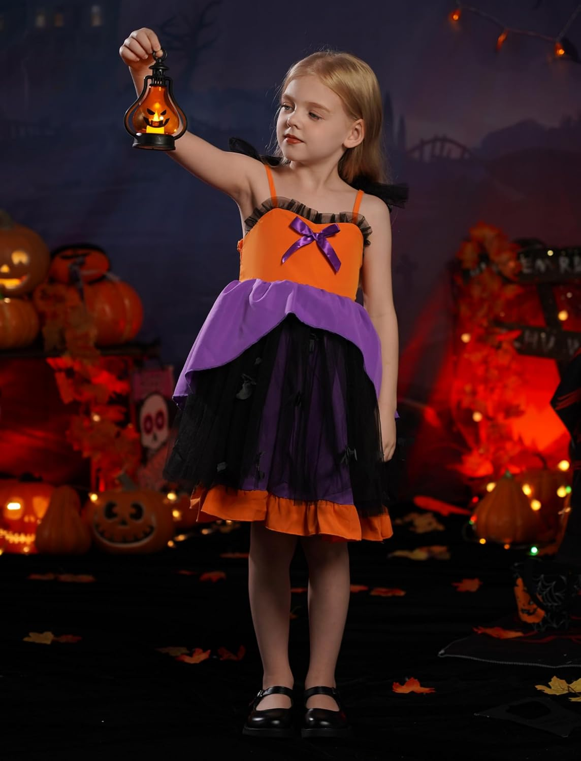 IDOPIP Baby Girls Halloween Tutu Dress Pumpkin Witch Princess Birthday Party Dresses Ruffle Tulle Bowknot Dress up Costume image number 7