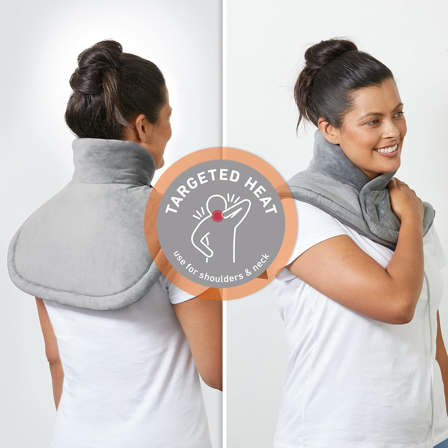 Sunbeam Electric Heating Pad for Shoulders & Neck |35.5X50Cm, Contoured Design, 5 Heat Settings to Soothe Muscles, Fast Heat-Up, Consistent Temperature, Soft Washable Fabric, Wellness Product,Grey (HPN5300) image number 2