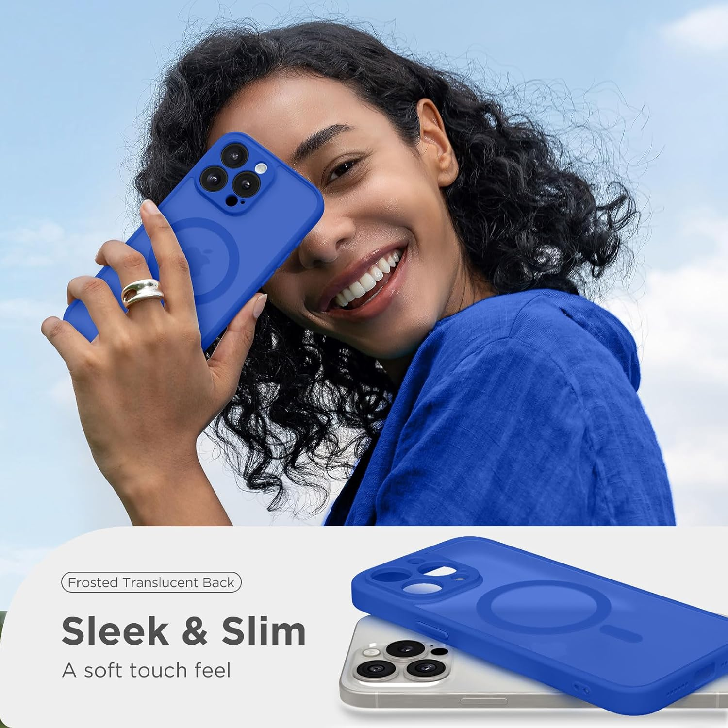 CAPRARO Magnetic for Iphone 15 Pro Max Case, [Compatible with Magsafe] [Full Camera Protection] [14FT Drop Protection] Shockproof Protective Slim Translucent Phone Case, Klein Blue - Brown image number 6