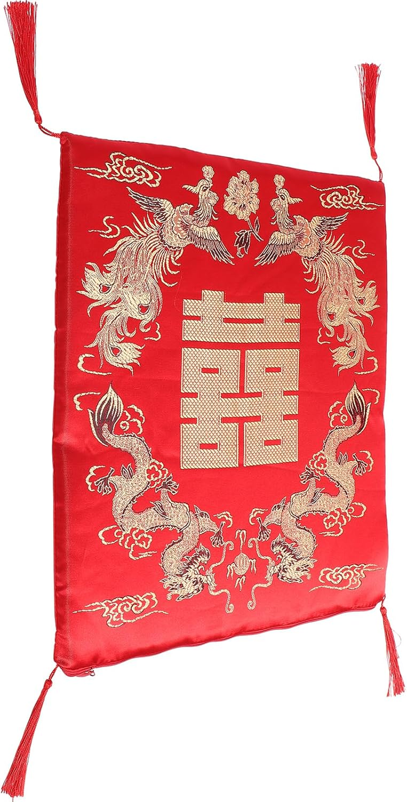 LIFKOME Chinese Style Seat Cushion with Dragon and Phoenix Pattern, Red Polyester Cotton Chair Pad for Home, 16.5X16.5X0.6 Inches, Multi-Purpose for Kneeling, Tea Ceremony, Dining Room, Window Seat image number 1