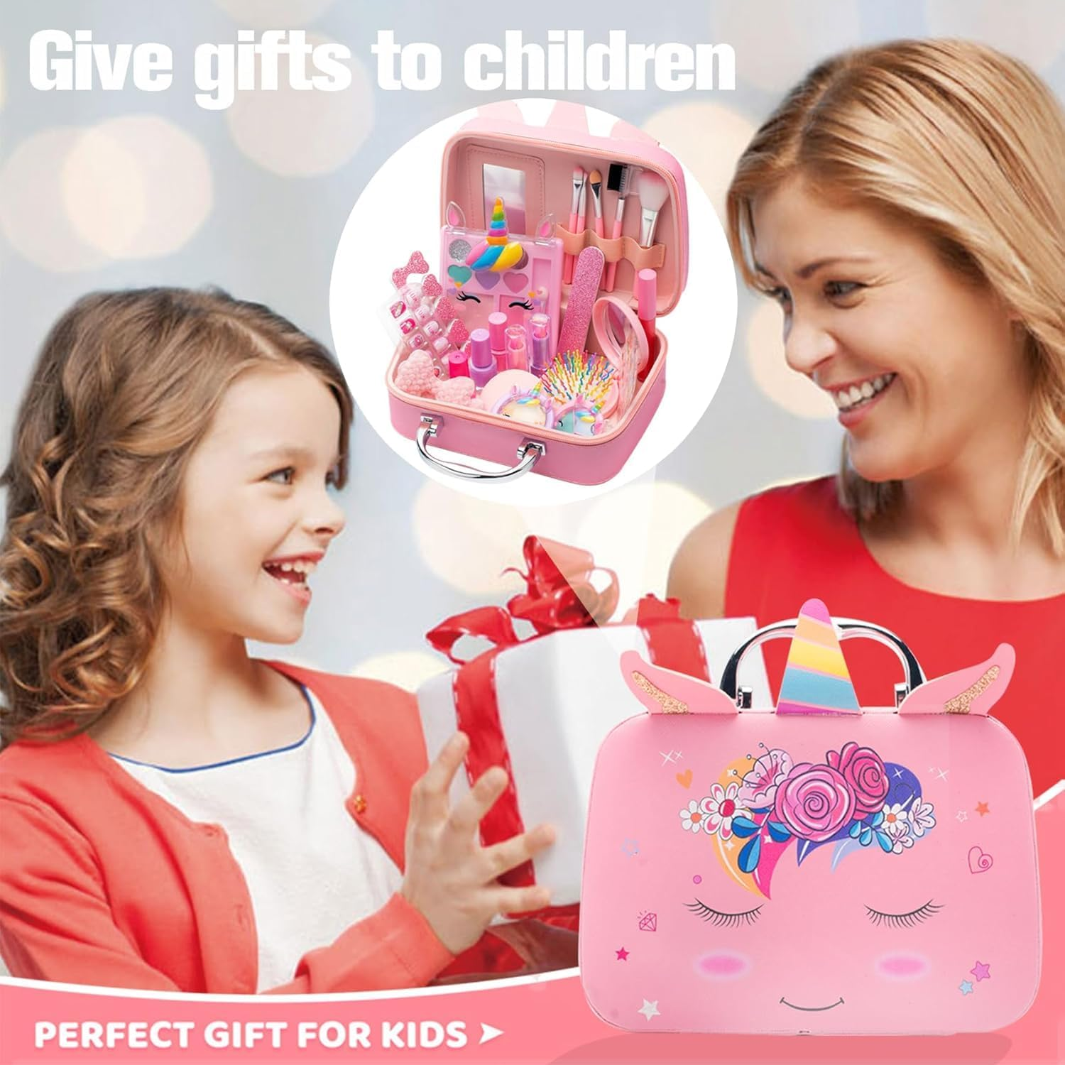 Kids Nail Polish & Makeup Kit for Girls - Washable, Non Toxic Pretend Play Toy Gift for Ages 3-12 | Girl Toys & Beauty Set (Pink) image number 6