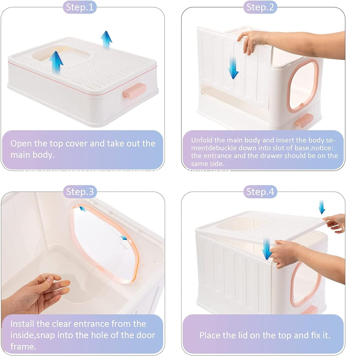 Cat Litter Box,Foldable Cat Litter Box with Lid, Anti-Splshing Cat Kitty Litter Pan, Large Cat Potty Front Entry Top Exit, Drawer Type Cat Toilet Easy Clean with Fashion Cat Litter Scoop image number 6