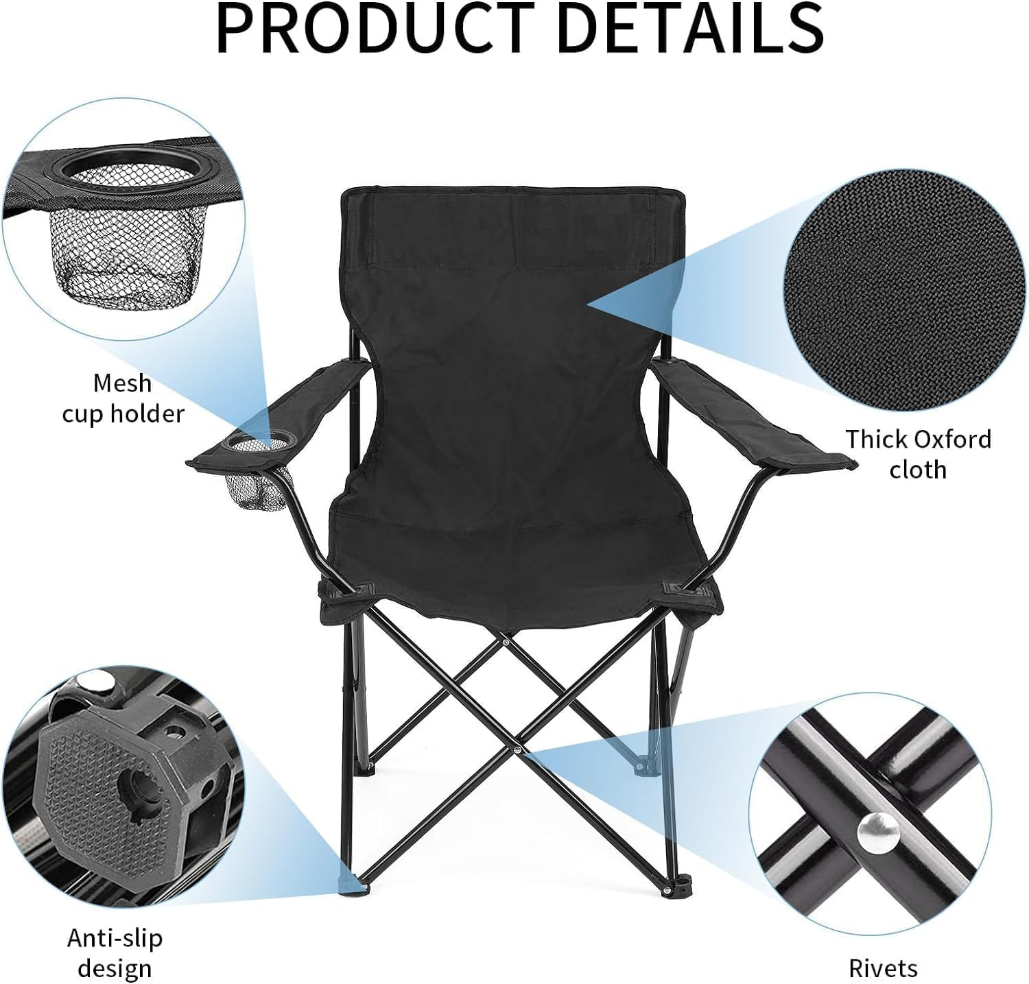 XIULIUU Folding Camping Chairs, Large Portable Chair with Cup Holder and Carry Bag,Lightweight Beach Chair Supports up to 120KG Lawn Chairs & Compact Backpacking Chair for Outdoor image number 3