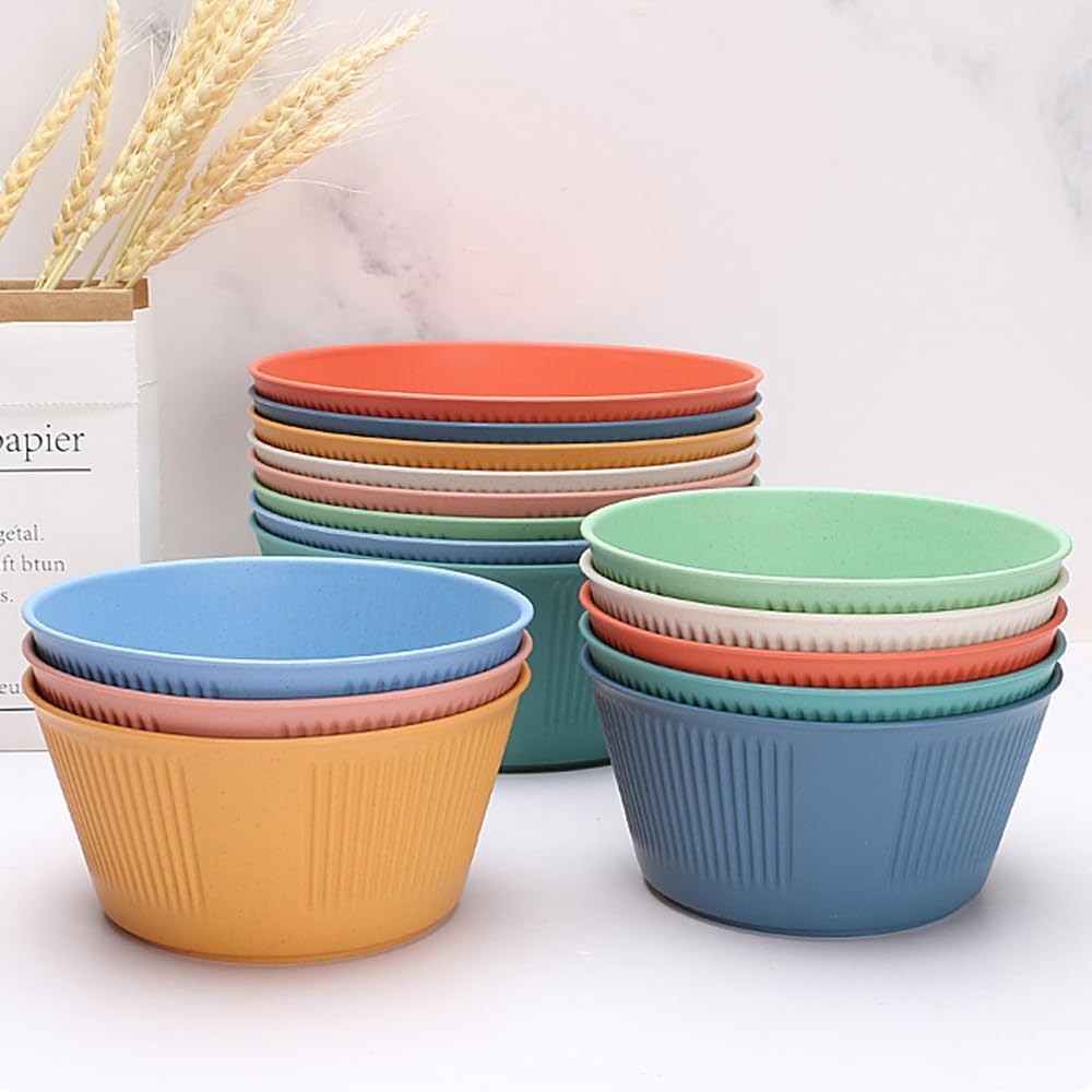 8 Pcs Wheat Straw Salad Bowls Set, Lightweight & Colorful Large (56 Oz) Unbreakable Cereal Bowls, Microwave and Dishwasher Safe Big Bowls for Eating, Serving Oatmeal, Soup and Salad image number 4