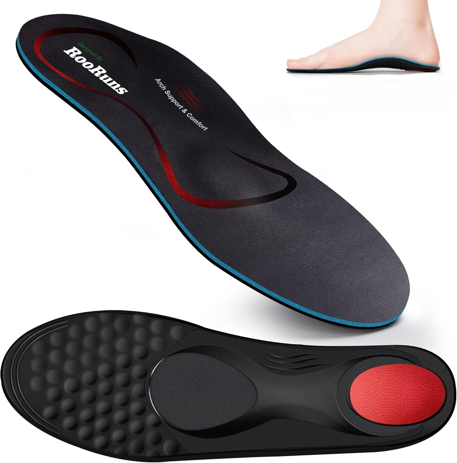 Plantar Fasciitis Insoles, Orthotic Shoe Inserts with Arch Supports, Metatarsal and Heel Cushion for Metatarsalgia, Flat Feet, Forefoot Pain, Morton&rsquo;S Neuroma, Arch Support Insoles for Women and Men image number 1