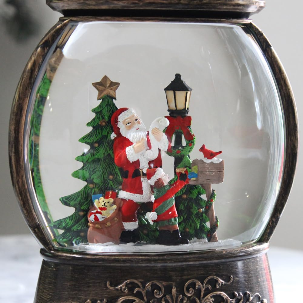 Animated Light-Up Musical Christmas Water Lantern Snow Globe with Santa Scene, Swirling Glitter, Vintage Style image number 2