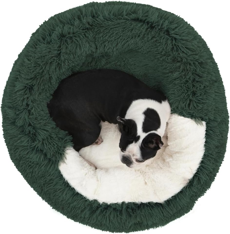 Charlies Snookie Calming Hooded Faux Fur Calming Dog Bed Unique Calming Calming Hooded Design Anti-Anxiety Vegan Base Filling Is 100% Recycled Polyester Eden Green - Large 90X90X25Cm image number 6