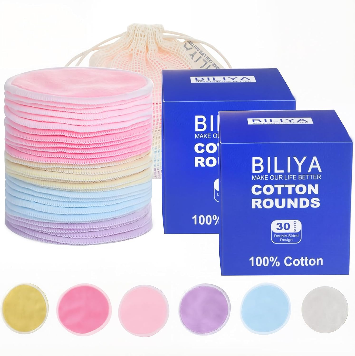 Reusable Makeup Remover Pad 60 Pack, Eco-Friendly Cotton Laundry Bag, Reusable Face, Eye & Lip Makeup Remover Pads, round Cotton Pads for All Skin Types image number 4