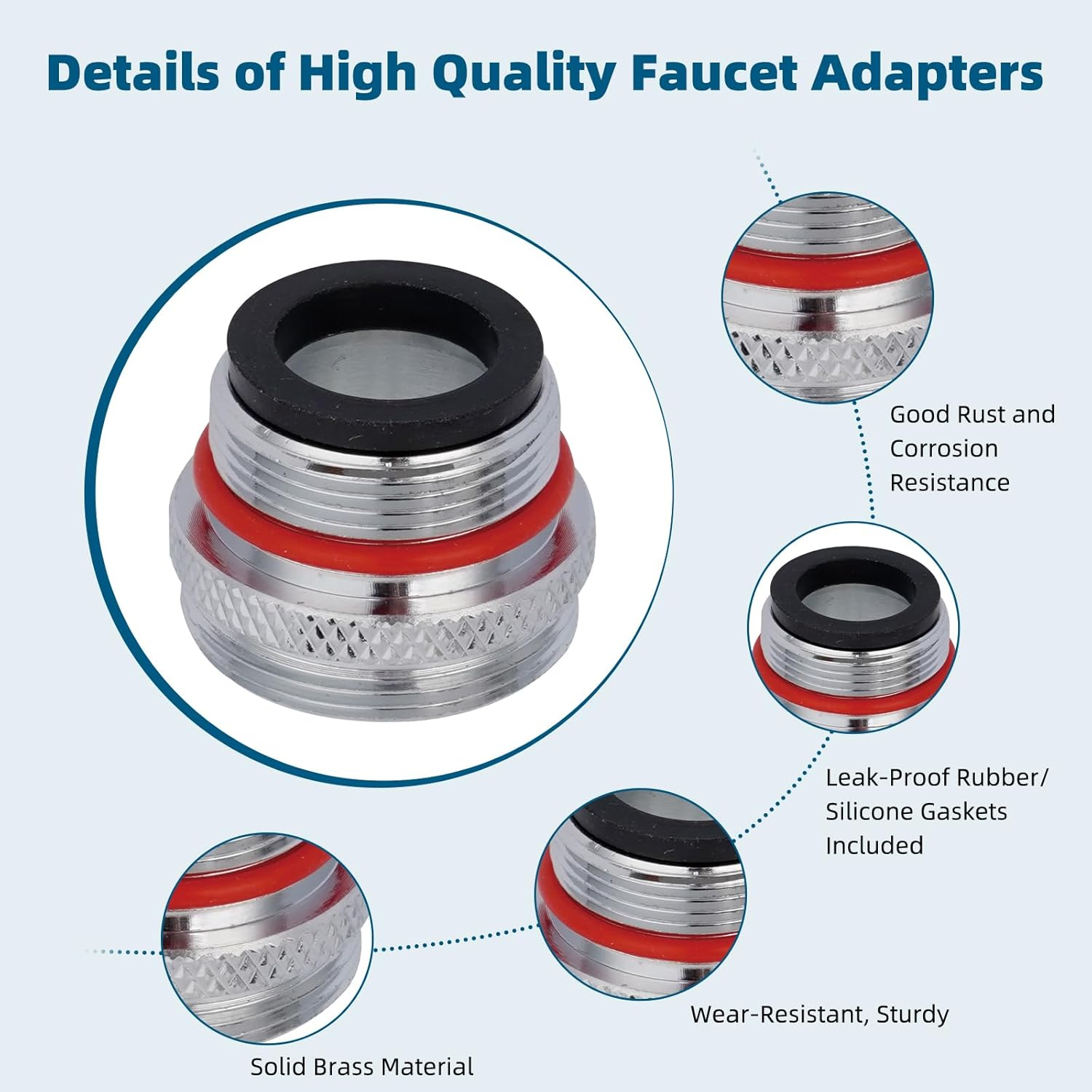 Hibbent 11 Pieces Faucet Adapter Kit, Kitchen Sink Brass Aerator Adapter Set, Male Female Sink Faucet Adapter Connecting Style Faucets, Standard Hose, Chrome Finished image number 3