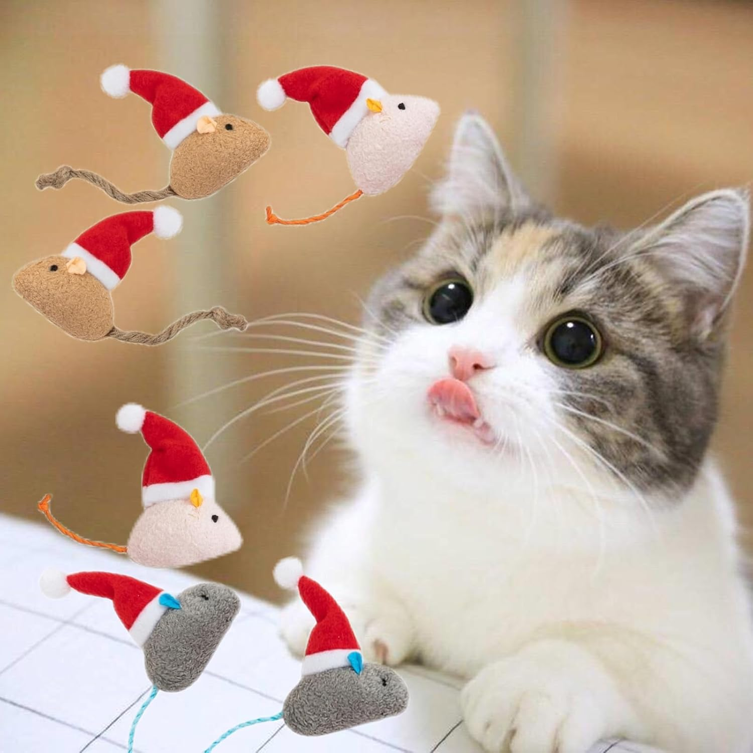 Animacoser 6 Pieces Christmas Cat Toys: Interactive Toy Mouse Costume with Catnip image number 3